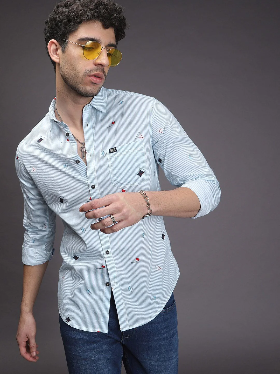 The Indian Garage Co Men Blue & White Slim Fit Striped Casual Shirt - Image 6