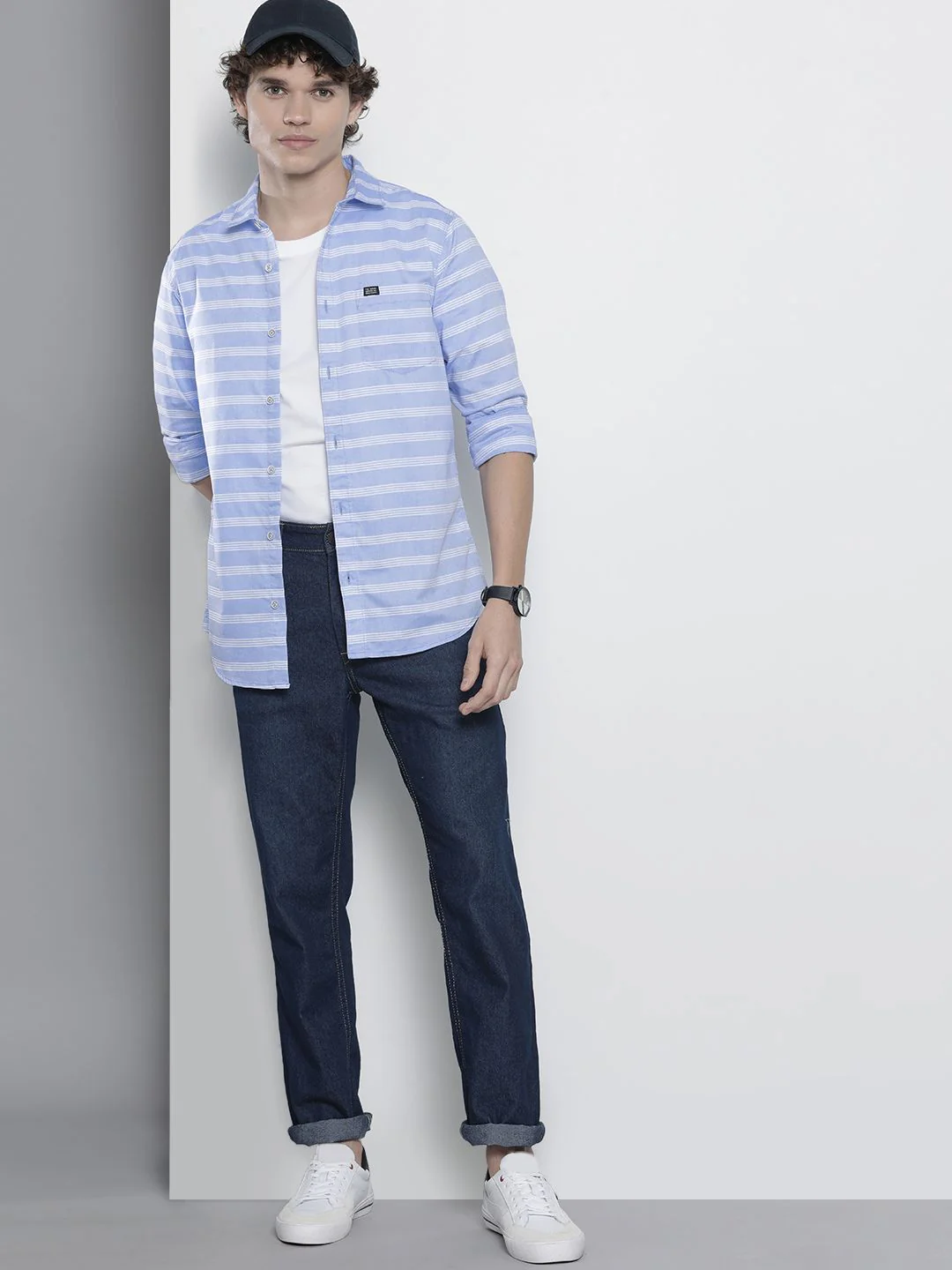 The Indian Garage Co Men Blue & White Slim Fit Striped Pure Cotton Casual Shirt - Image 6