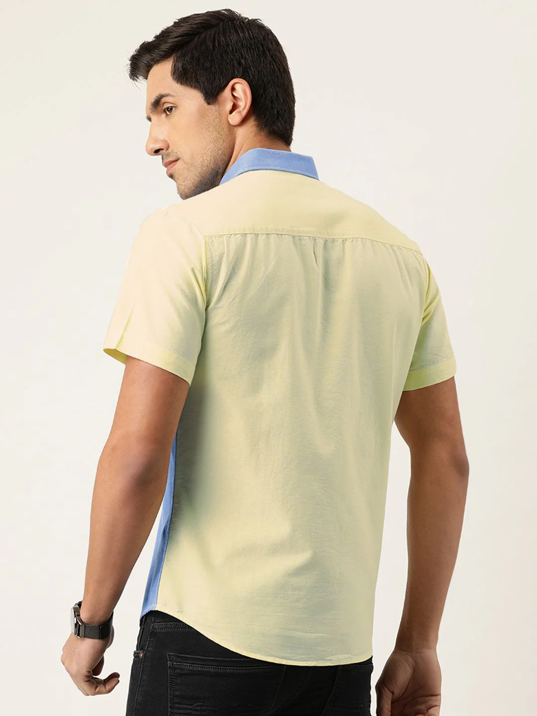 The Indian Garage Co Men Blue & Yellow Slim Fit Colourblocked Casual Shirt - Image 5