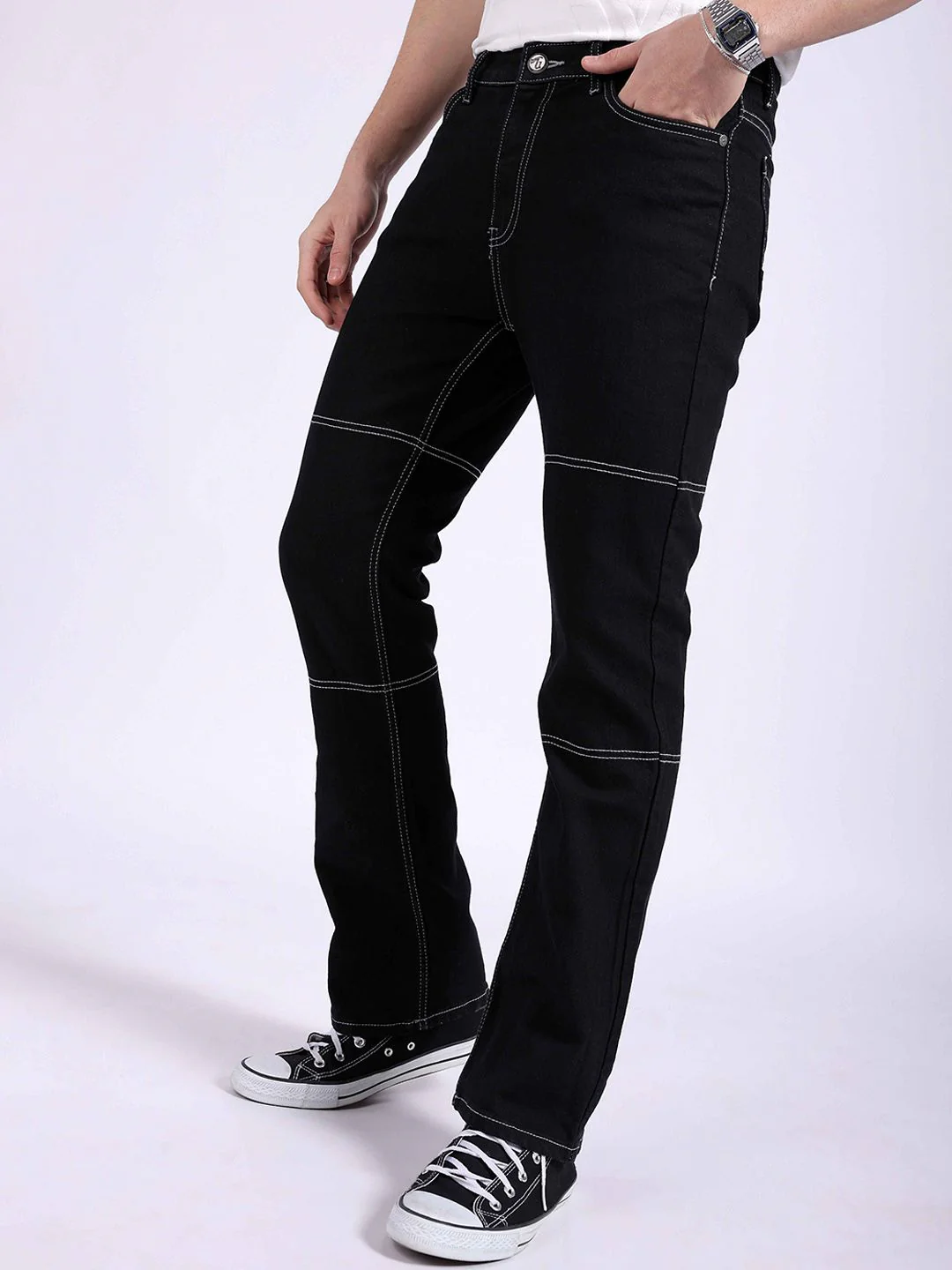 The Indian Garage Co Men Bootcut Contrast Stitch Mid Rise Cotton Jeans - Image 2