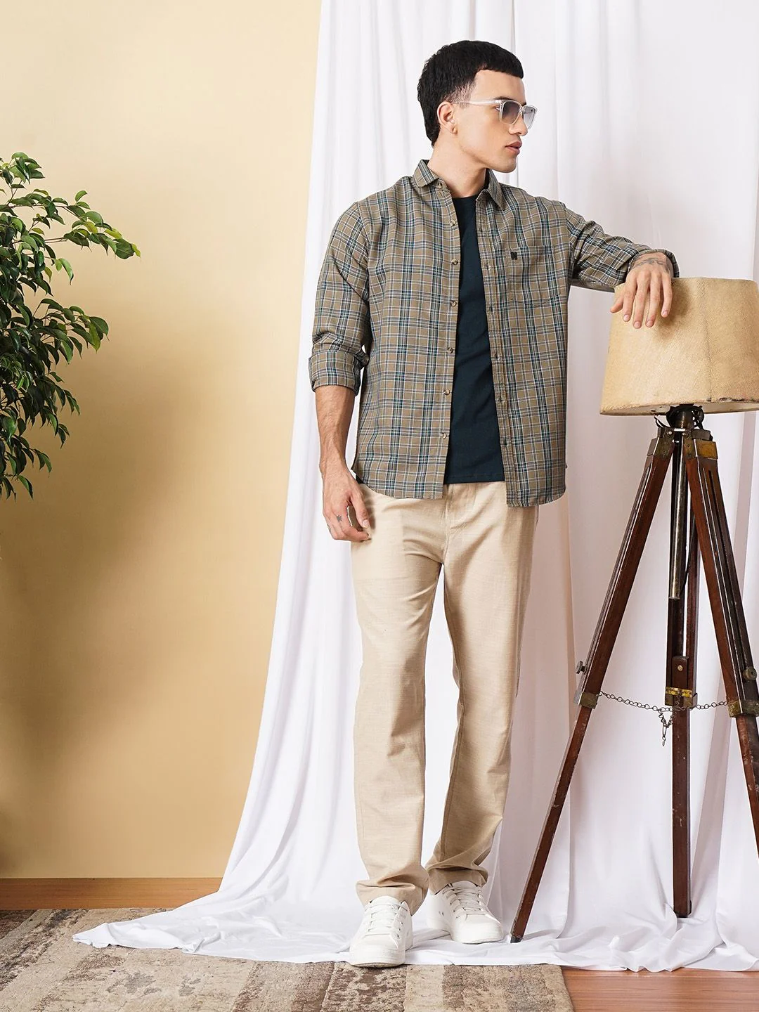 The Indian Garage Co Men Brown & Green Checked Pure Cotton Casual Shirt - Image 4