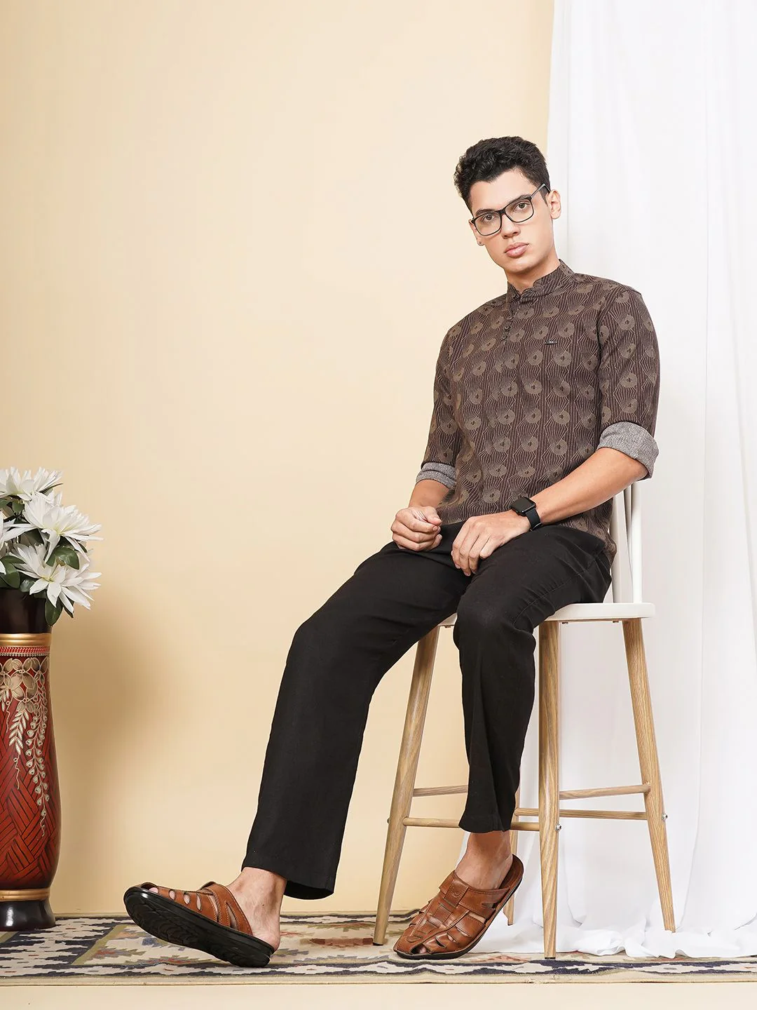 The Indian Garage Co Men Brown & Green Printed Cotton Casual Shirt - Image 4