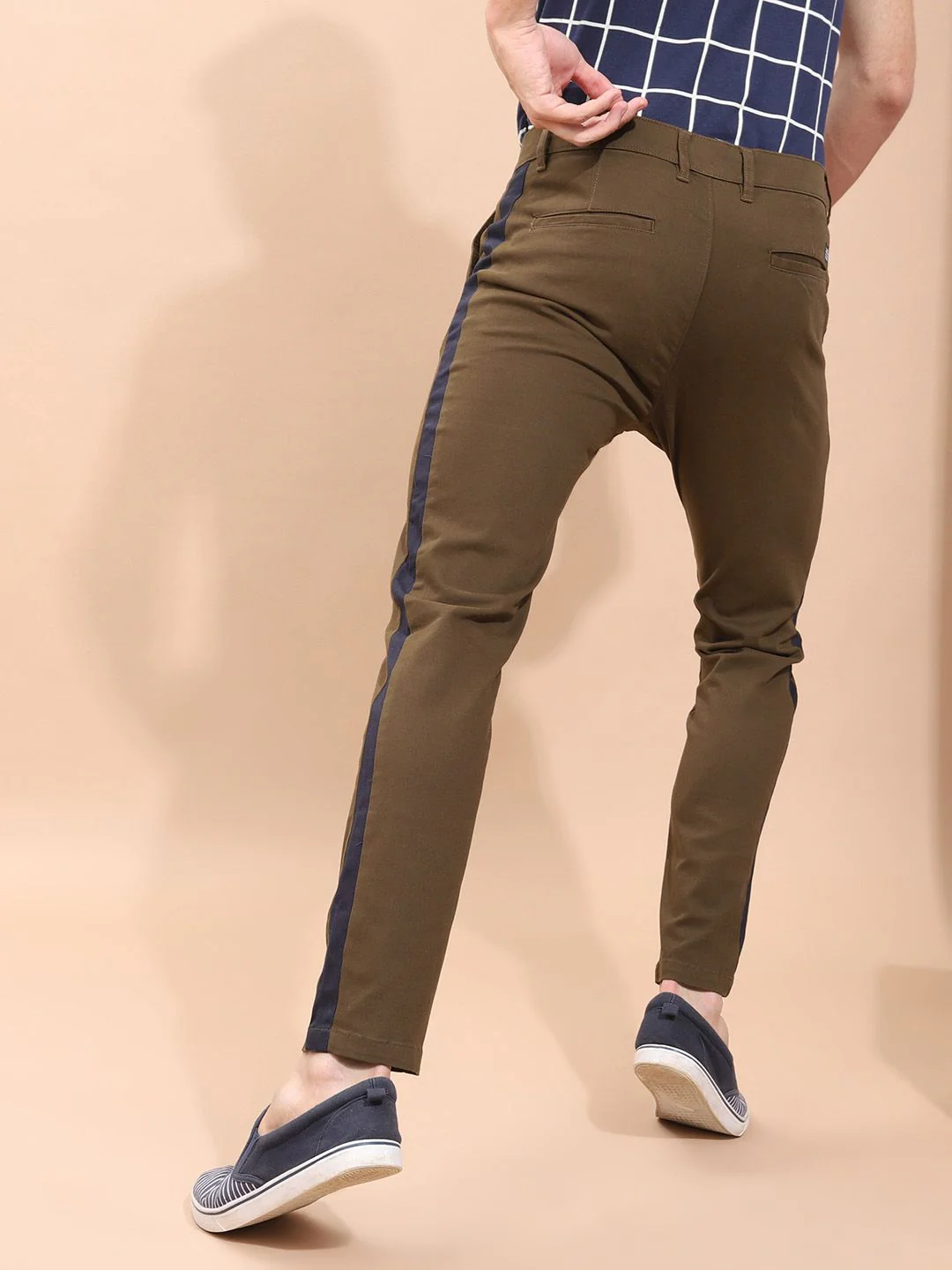 The Indian Garage Co Men Brown Slim Fit Solid Regular Trousers With Side Taping - Image 5