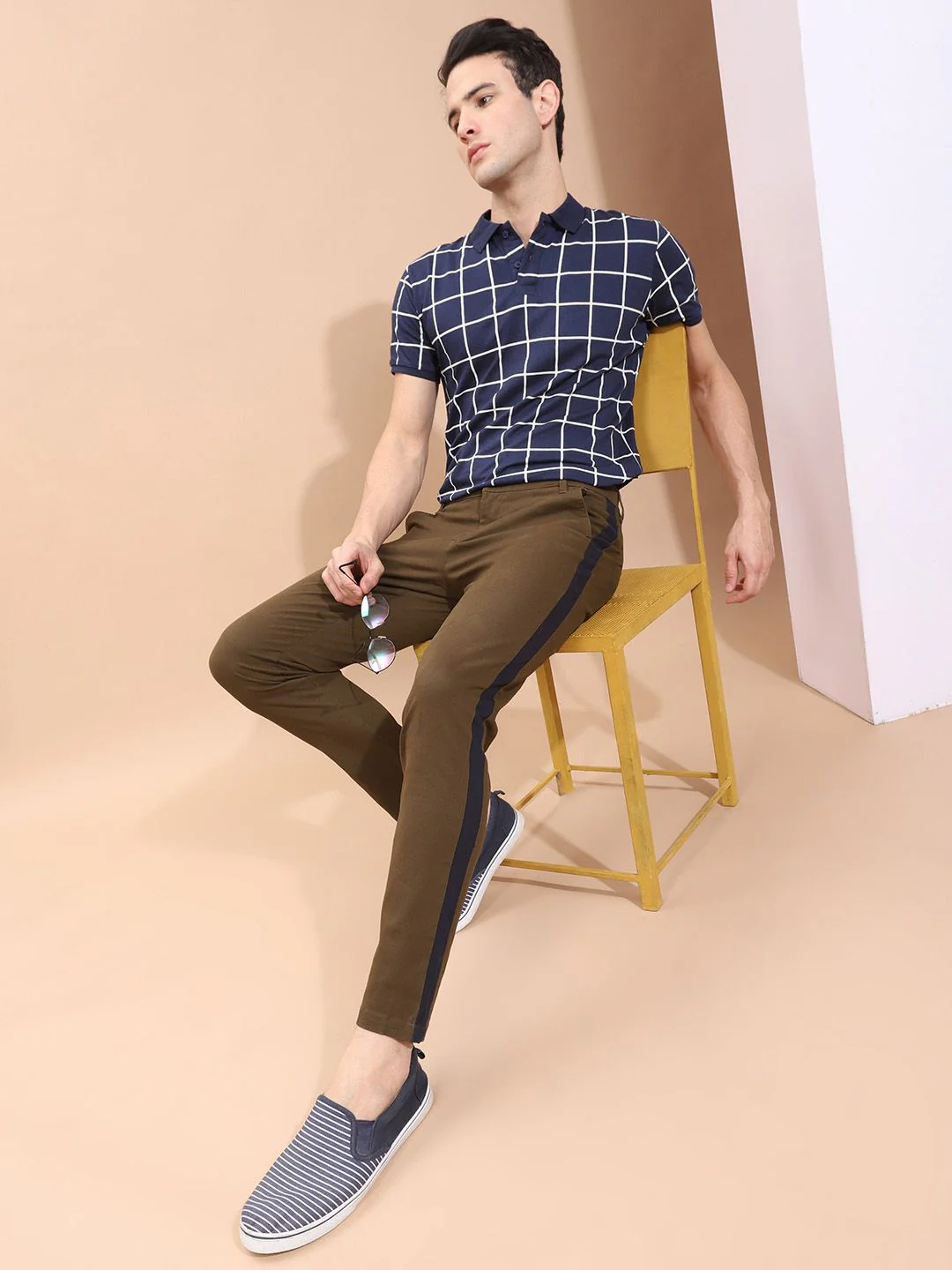 The Indian Garage Co Men Brown Slim Fit Solid Regular Trousers With Side Taping - Image 6