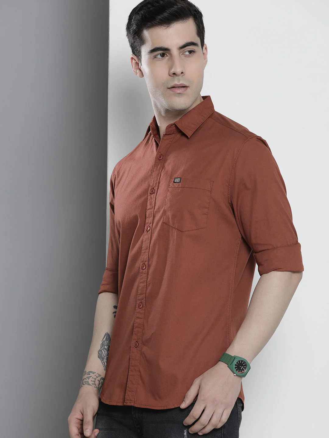 The Indian Garage Co Men Brown Solid Comfort Casual Shirt - Image 5