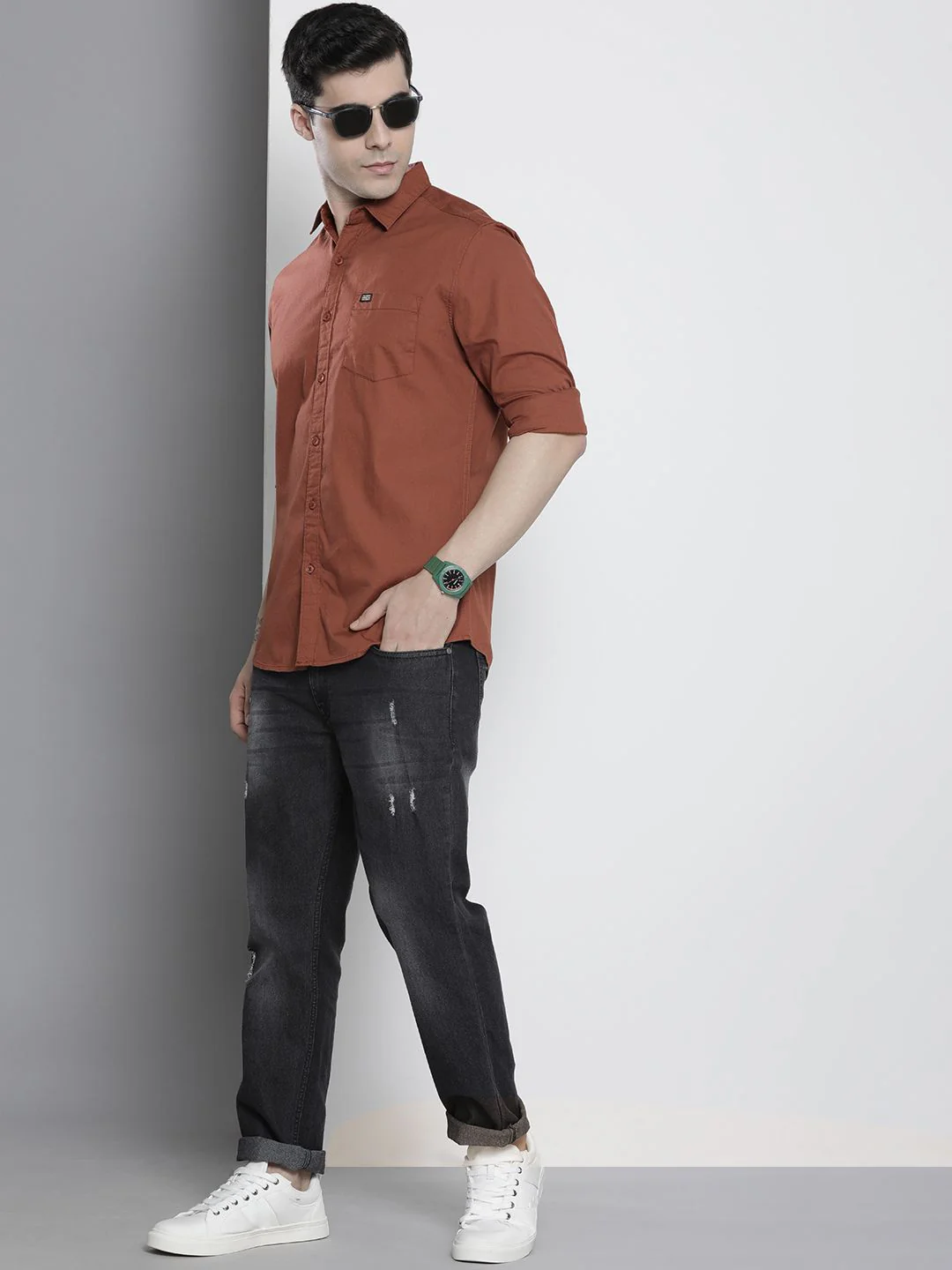 The Indian Garage Co Men Brown Solid Comfort Casual Shirt - Image 6