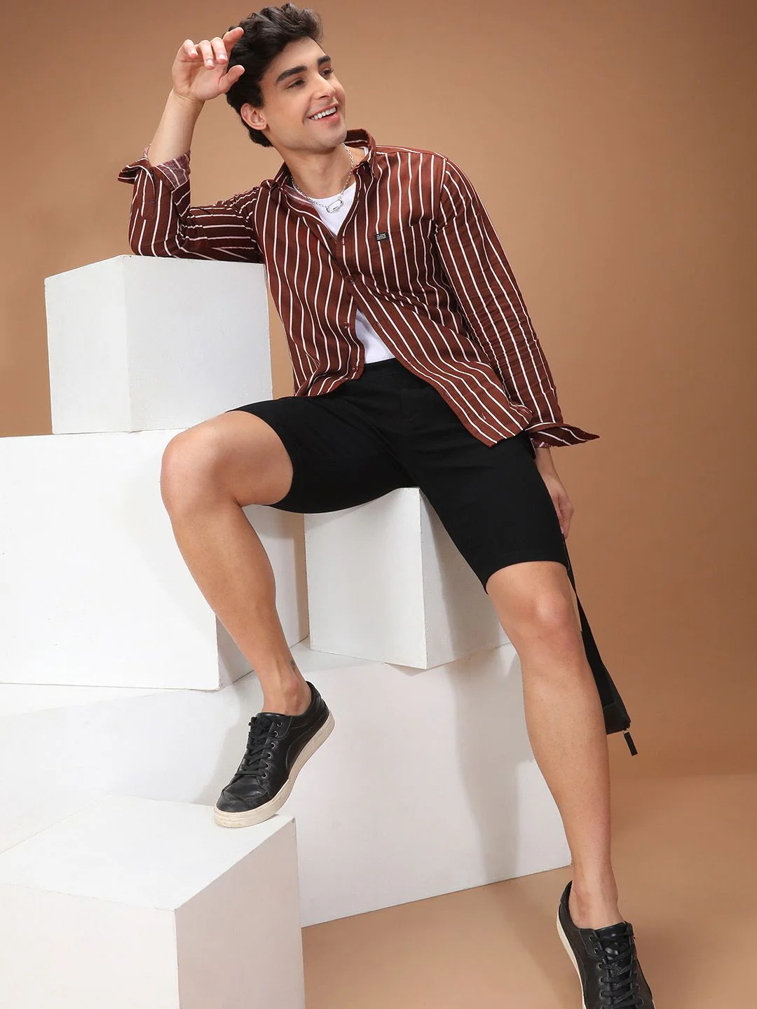 The Indian Garage Co Men Brown & White Slim Fit Striped Casual Shirt - Image 3