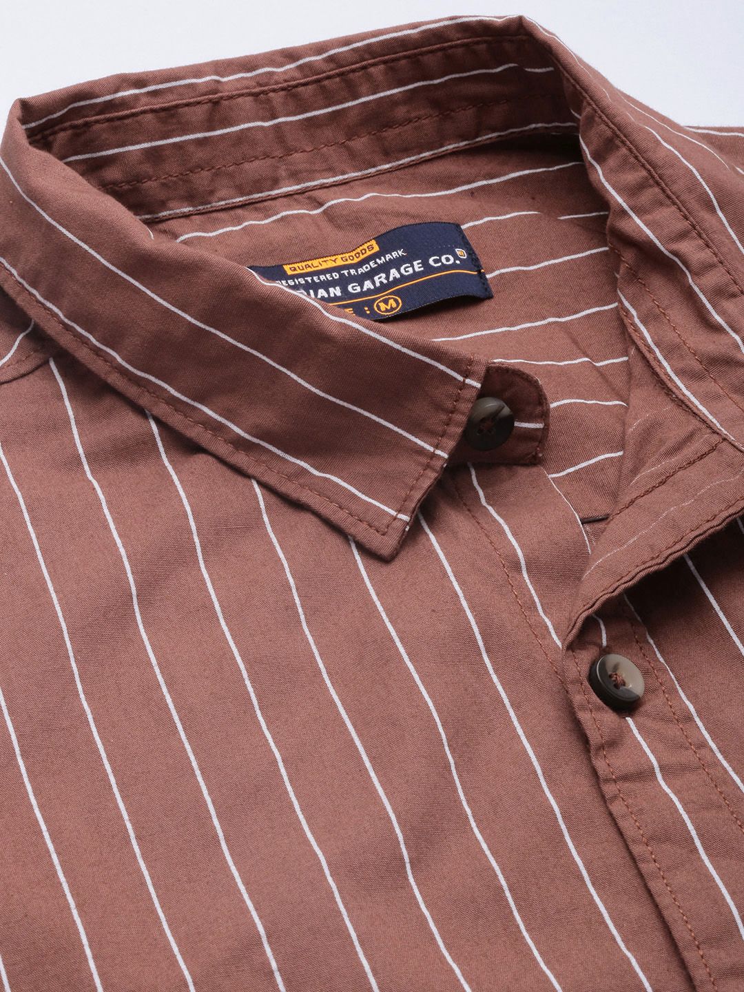 The Indian Garage Co Men Brown & White Striped Cotton Casual Shirt - Image 2
