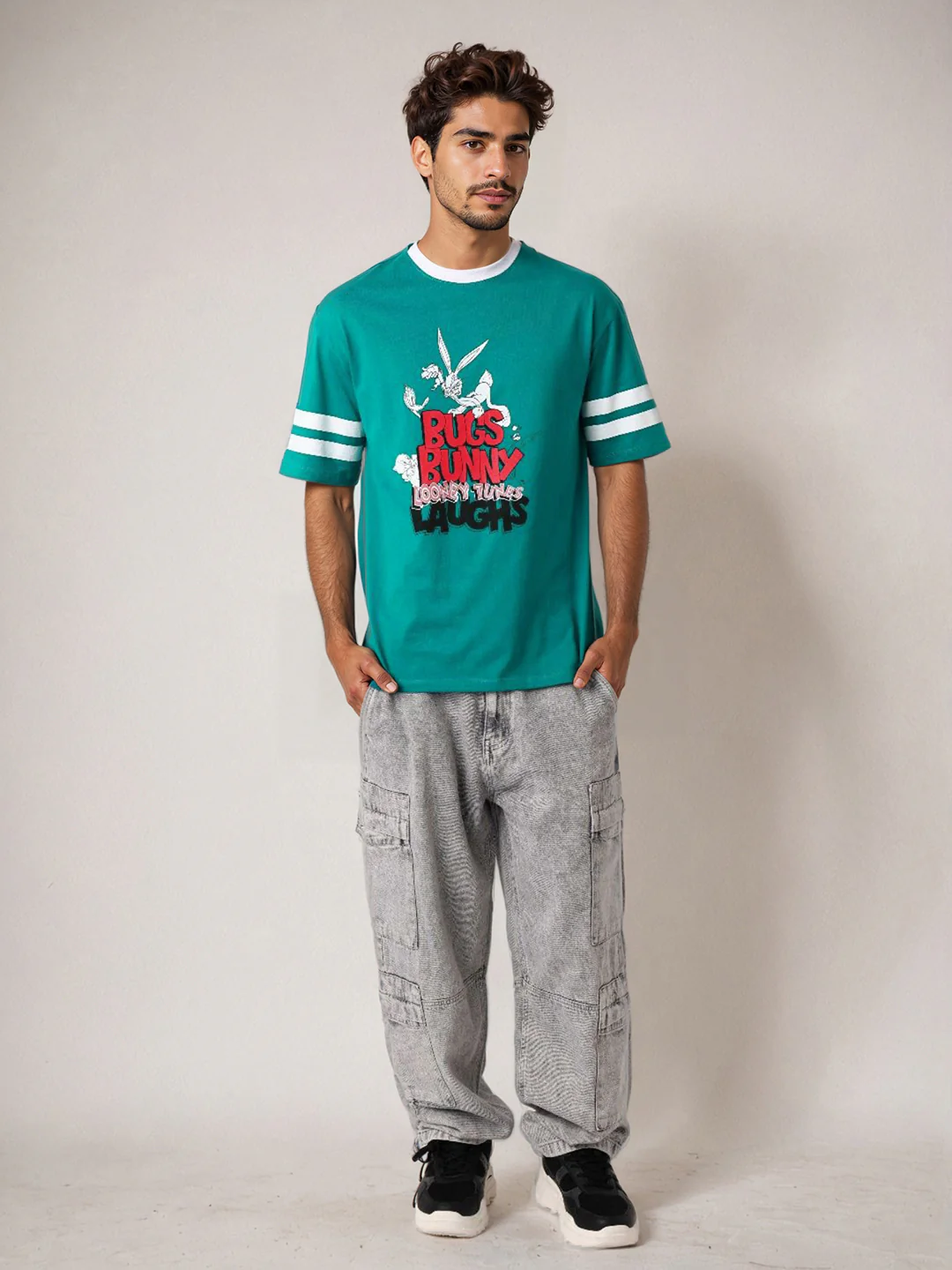 The Indian Garage Co Men Bugs Bunny Graphic Printed Pure Cotton Relaxed Fit T-shirt - Image 7