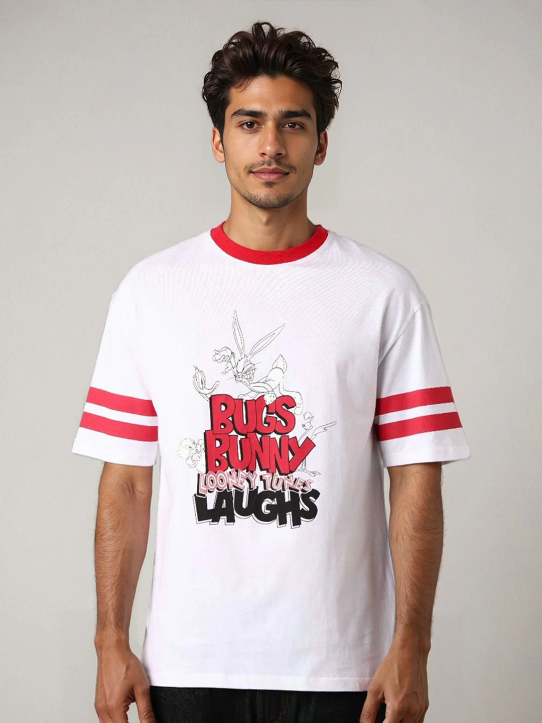 The Indian Garage Co Men Bugs Bunny Typography Printed Pure Cotton Relaxed Fit T-shirt - Image 3