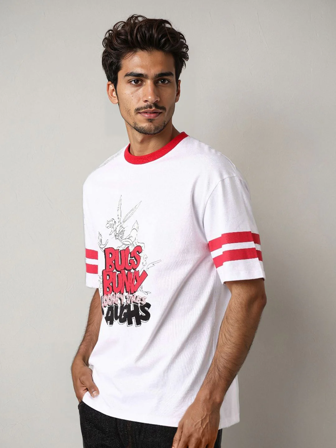The Indian Garage Co Men Bugs Bunny Typography Printed Pure Cotton Relaxed Fit T-shirt - Image 4