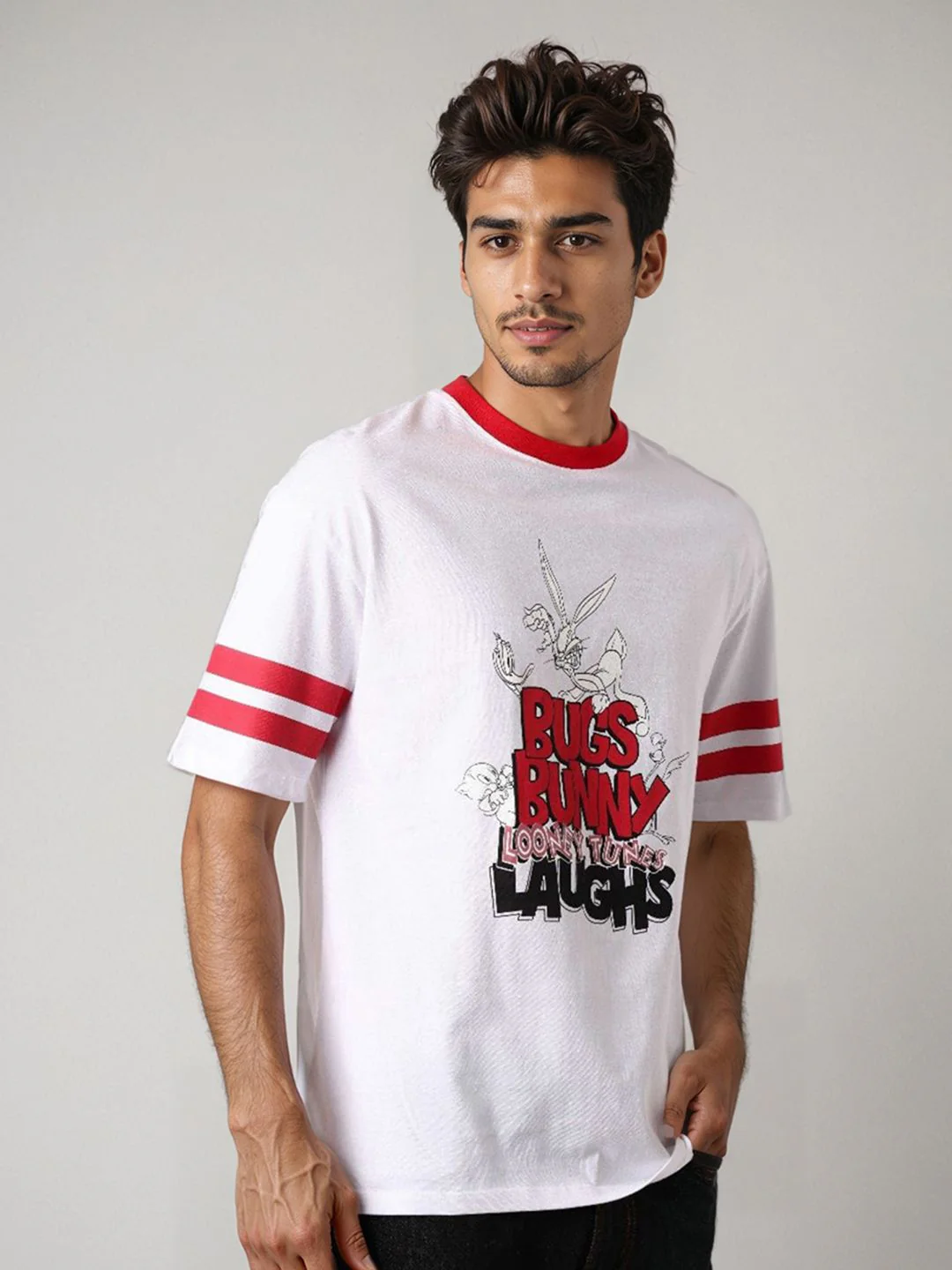 The Indian Garage Co Men Bugs Bunny Typography Printed Pure Cotton Relaxed Fit T-shirt - Image 5