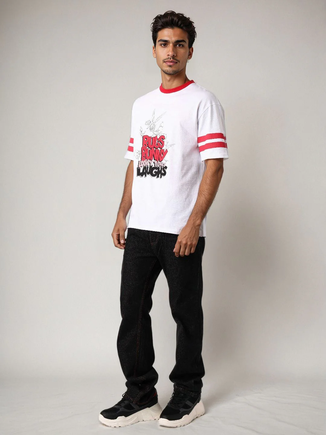 The Indian Garage Co Men Bugs Bunny Typography Printed Pure Cotton Relaxed Fit T-shirt - Image 7