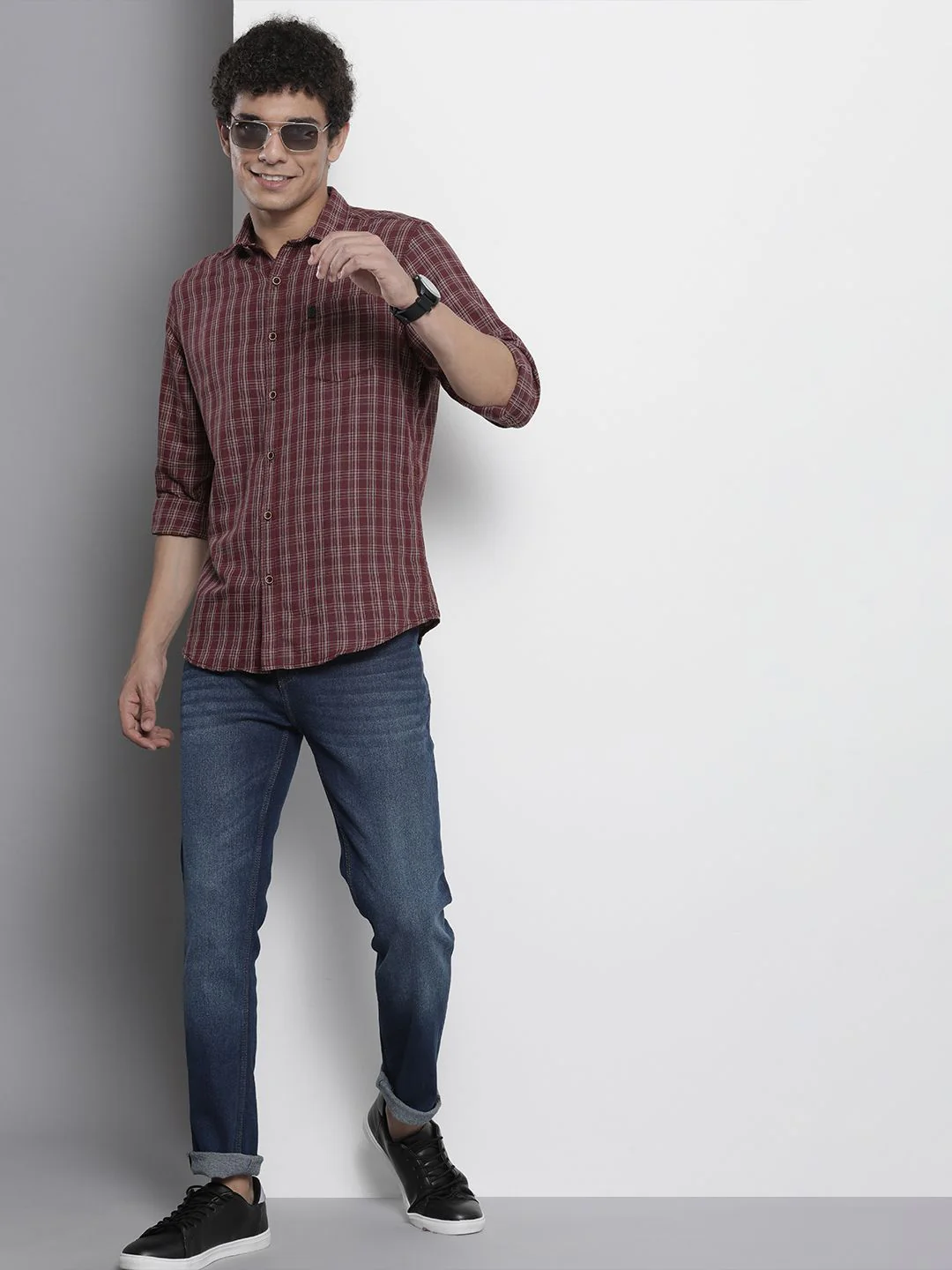 The Indian Garage Co Men Burgundy & Beige Checked Cotton Casual Shirt - Image 6