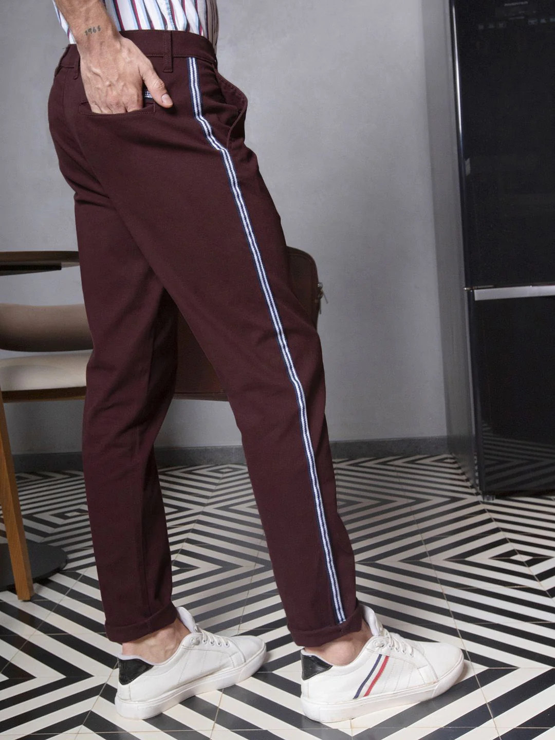 The Indian Garage Co Men Burgundy Slim Fit Solid Chinos - Image 2