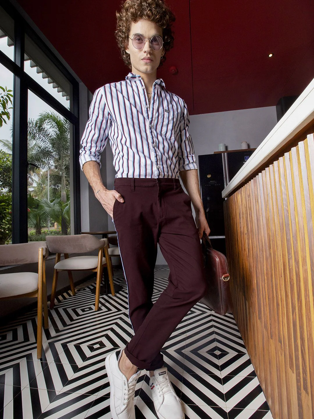 The Indian Garage Co Men Burgundy Slim Fit Solid Chinos - Image 4