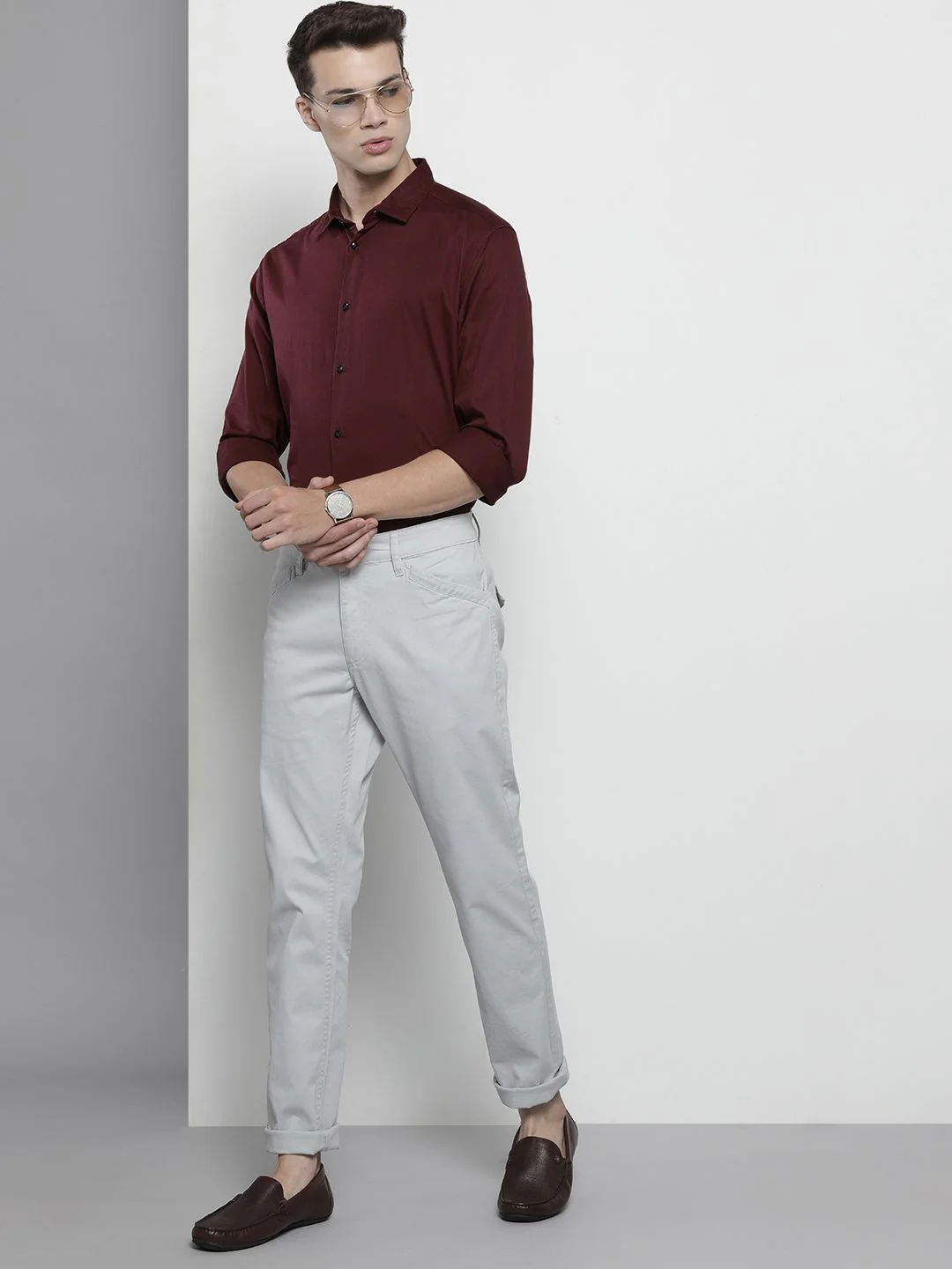 The Indian Garage Co Men Burgundy Solid Comfort Casual Shirt - Image 6