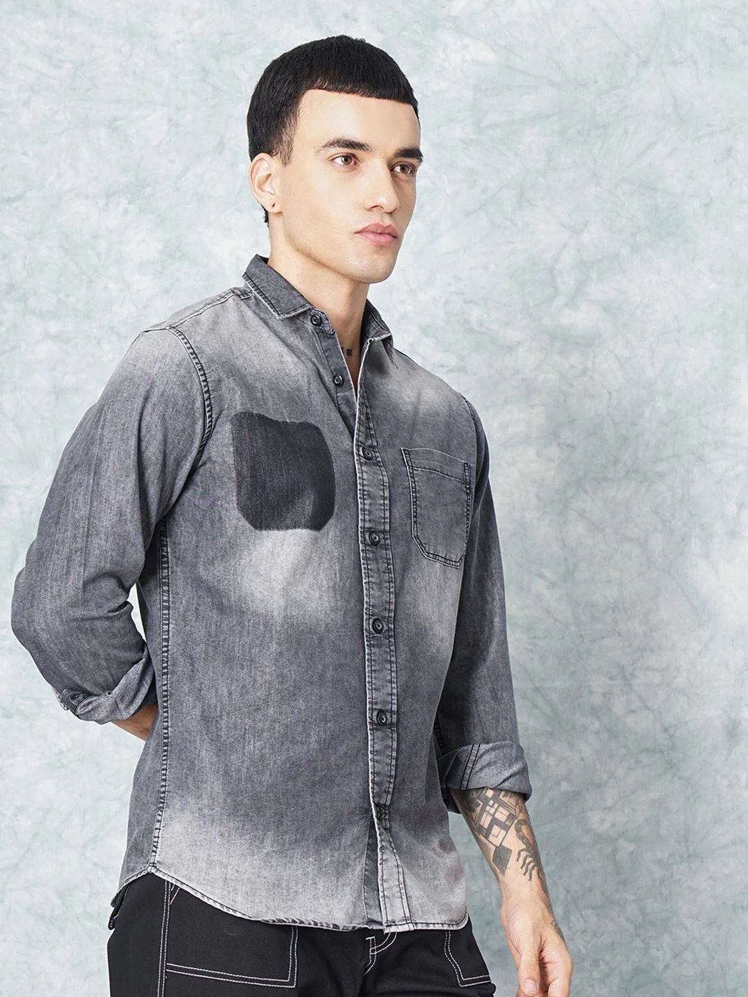 The Indian Garage Co Men Charcoal Black Faded Casual Shirt