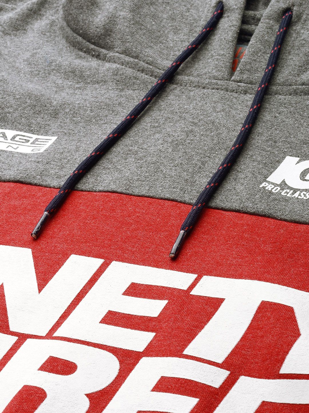 The Indian Garage Co Men Charcoal Colourblocked Hooded Sweatshirt - Image 2