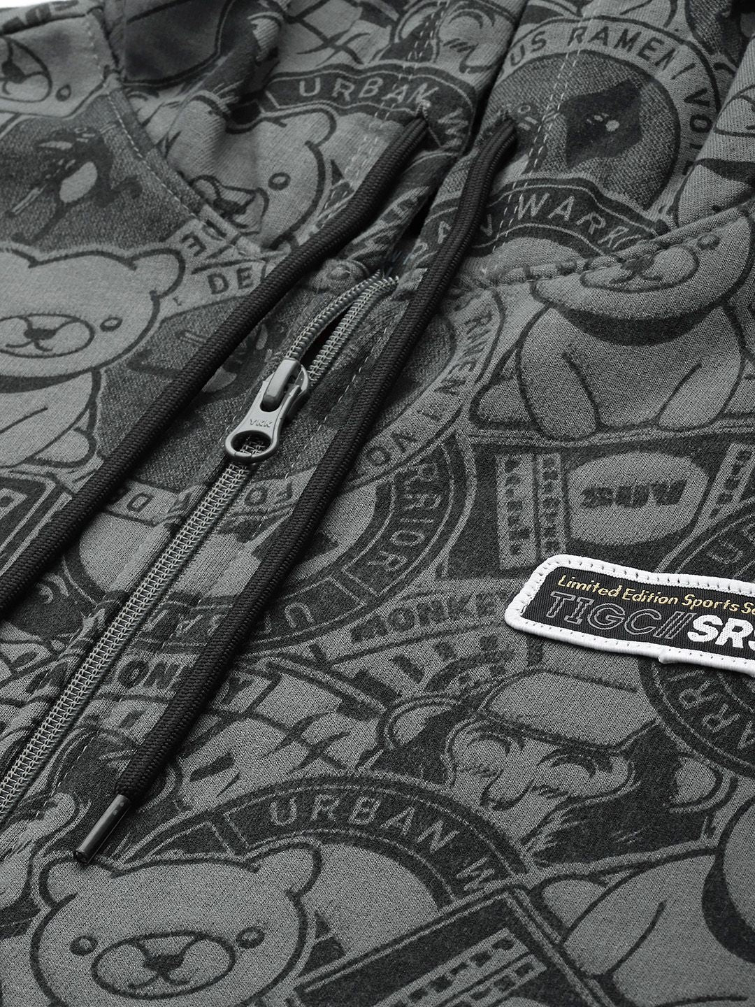 The Indian Garage Co Men Charcoal Grey Printed Hooded Sweatshirt - Image 2