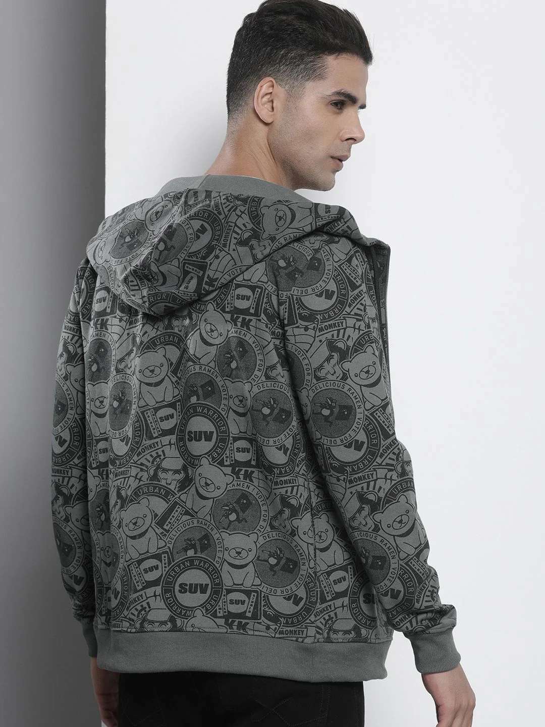 The Indian Garage Co Men Charcoal Grey Printed Hooded Sweatshirt - Image 5
