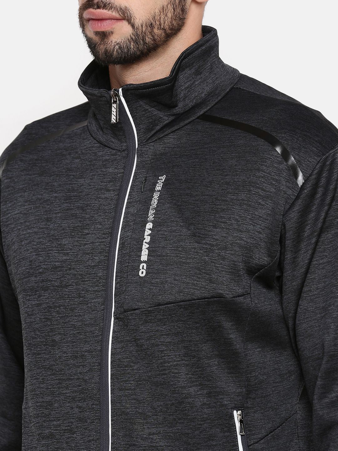 The Indian Garage Co Men Charcoal Grey Solid Bomber - Image 2