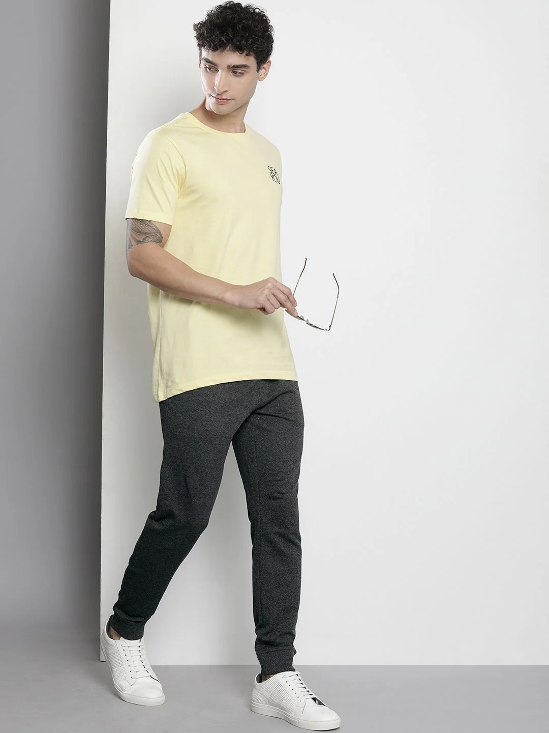 The Indian Garage Co Men Charcoal Grey Solid Melange Effect Joggers - Image 5