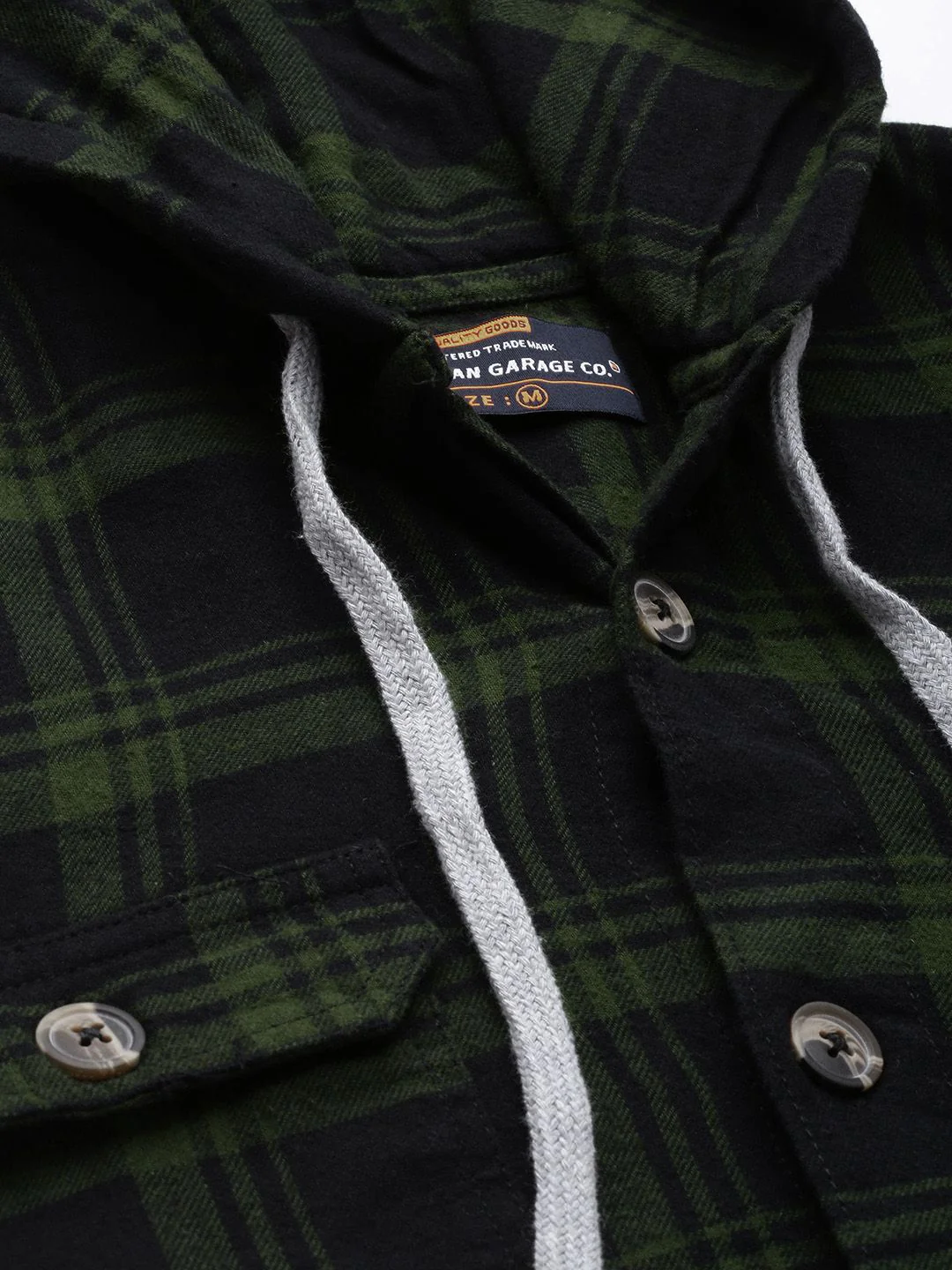 The Indian Garage Co Men Checkered Hooded Shirt with Double Flap Pockets - Image 2