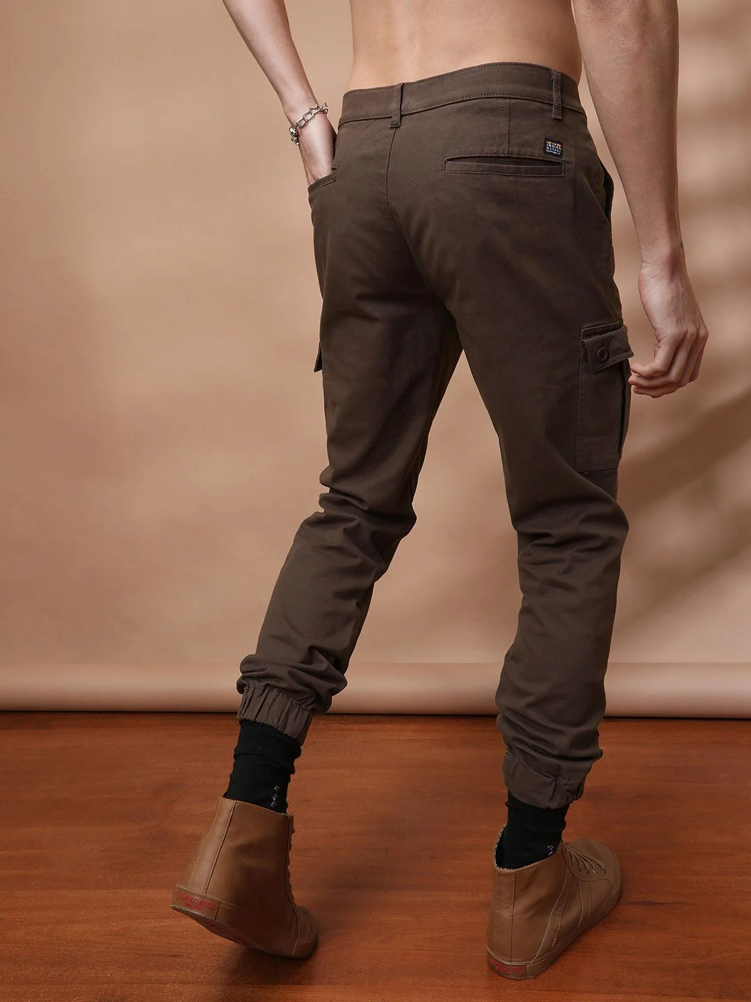 The Indian Garage Co Men Coffee Brown Slim Fit Cargo Joggers - Image 3