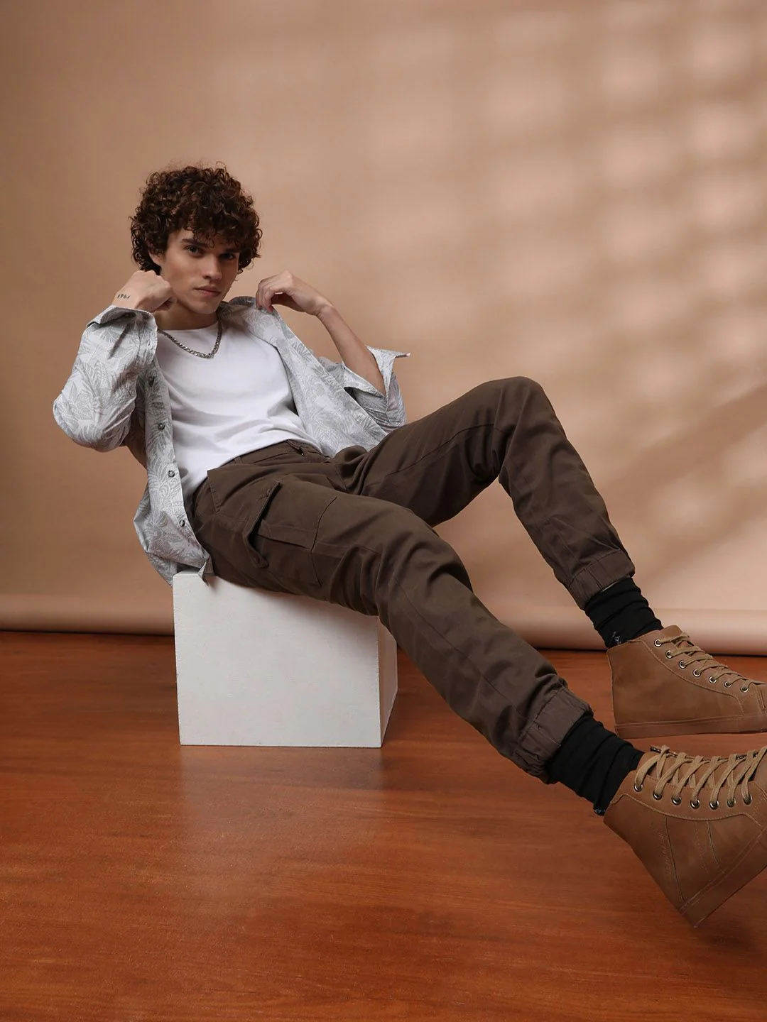 The Indian Garage Co Men Coffee Brown Slim Fit Cargo Joggers - Image 7