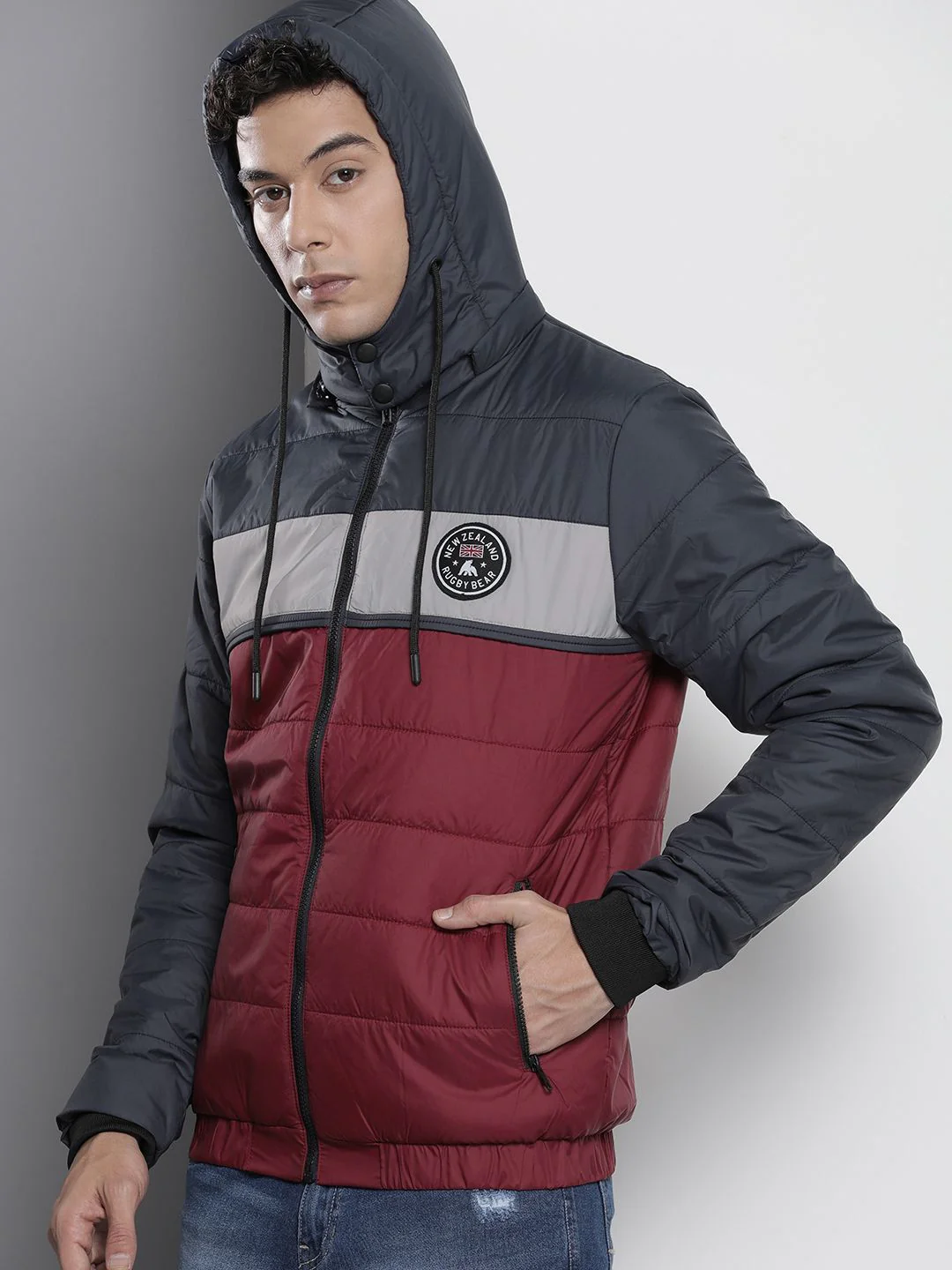 The Indian Garage Co Men Colourblock Puffer Jacket with Detachable Hood - Image 3