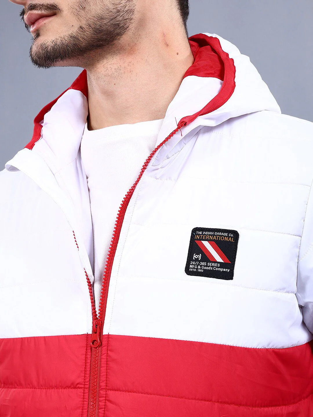 The Indian Garage Co Men Colourblock Regular Fit Hooded Puffer Jacket - Image 2