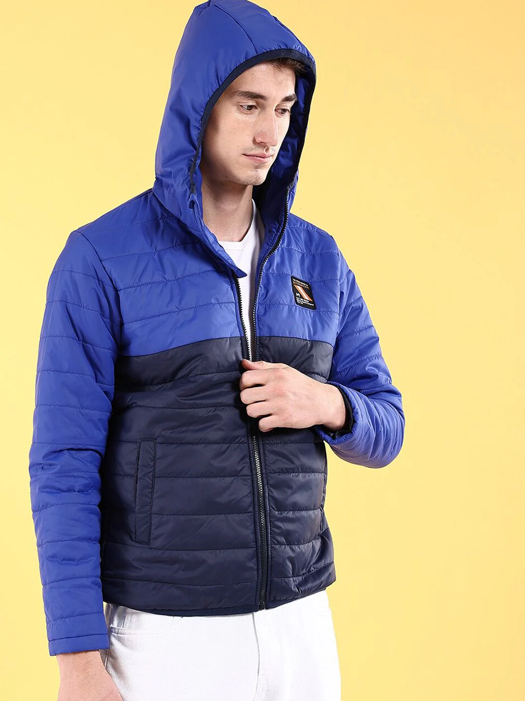 The Indian Garage Co Men Colourblock Regular Fit Hooded Puffer Jacket - Image 4