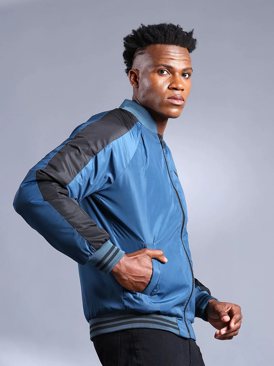 The Indian Garage Co Men Colourblock Slim Fit Bomber Jacket - Image 3