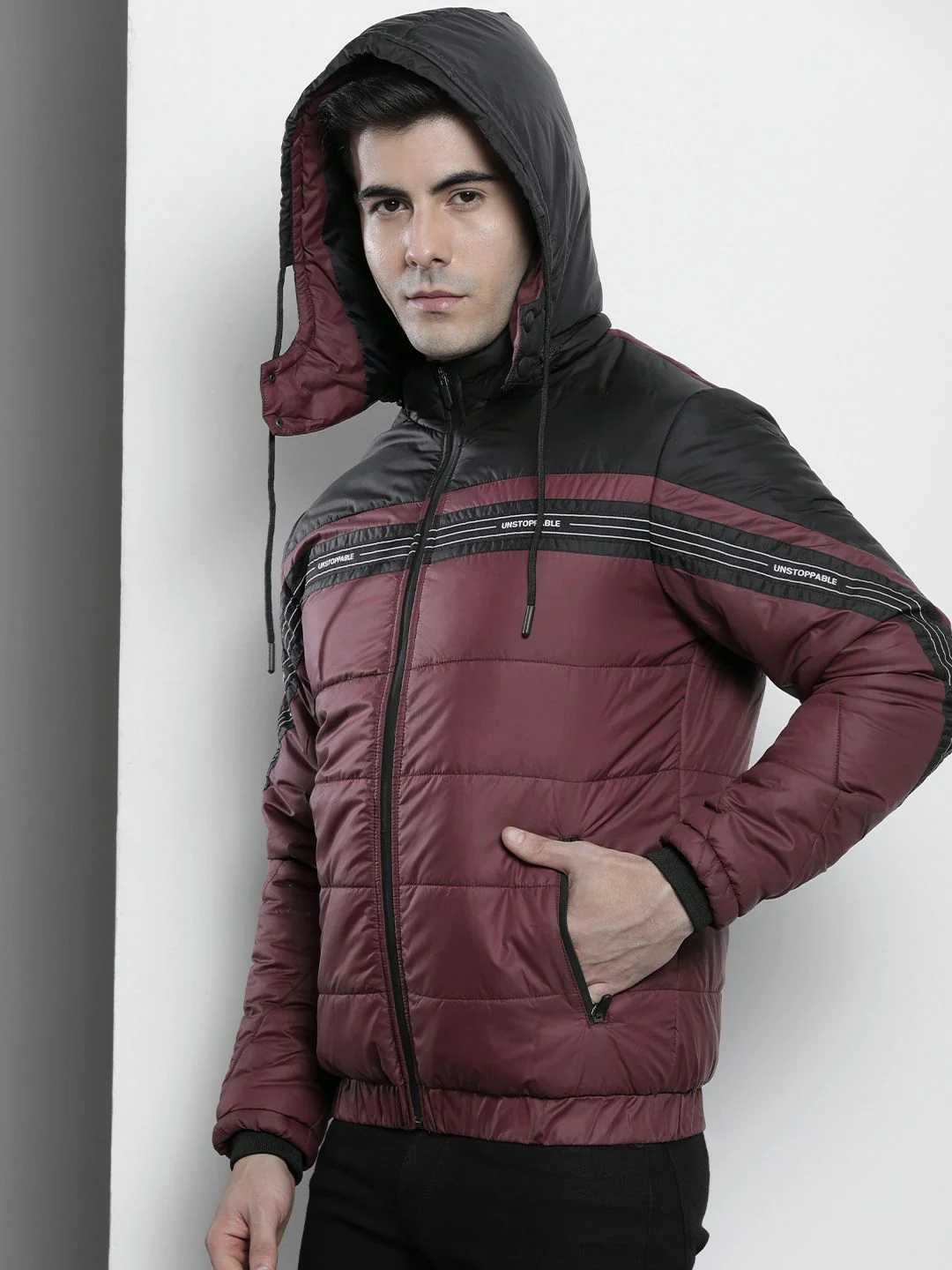 The Indian Garage Co Men Colourblock Zip-Front Hooded Puffer Jacket - Image 3