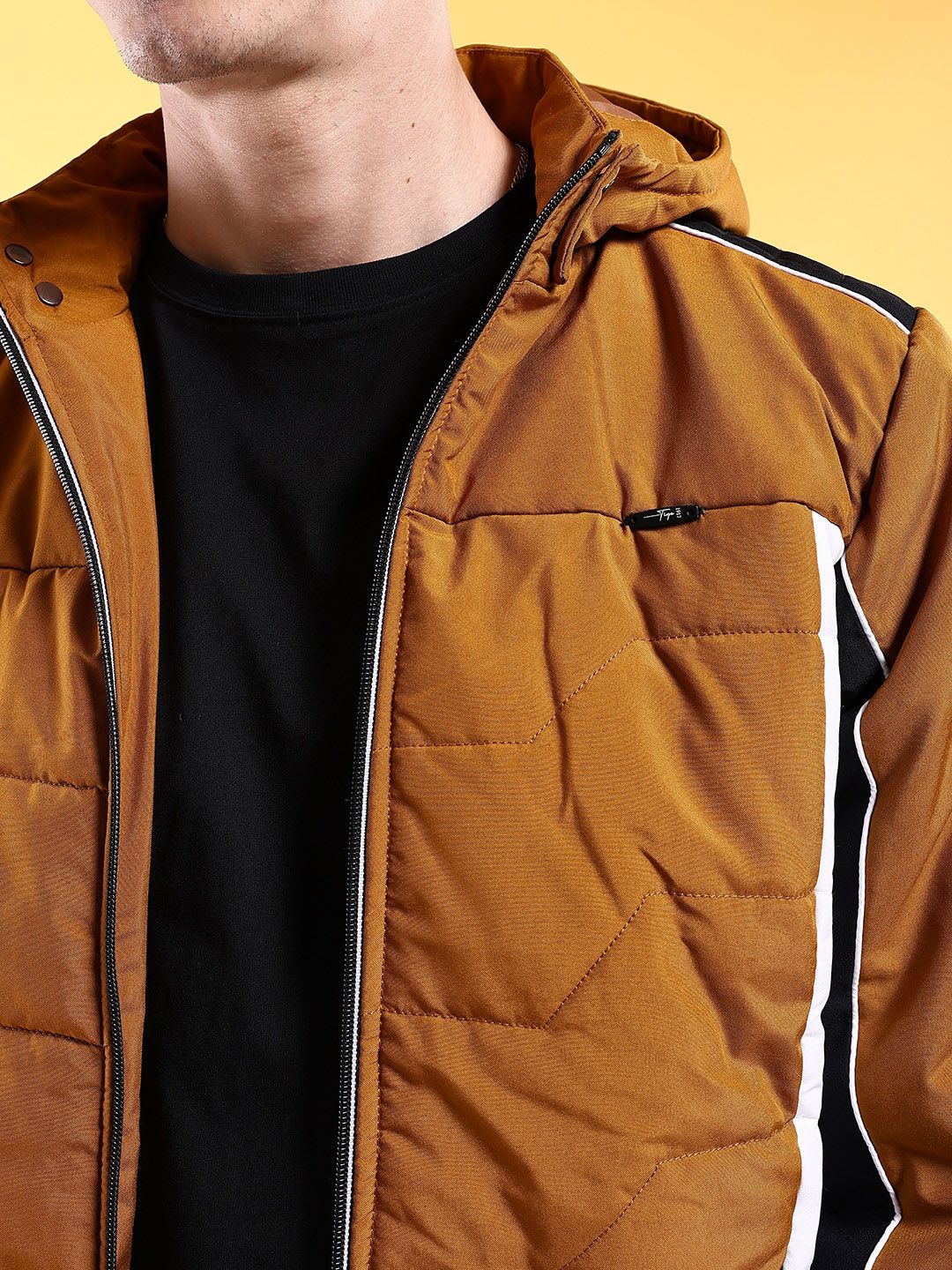 The Indian Garage Co Men Colourblocked Bomber Jacket with Hood - Image 2