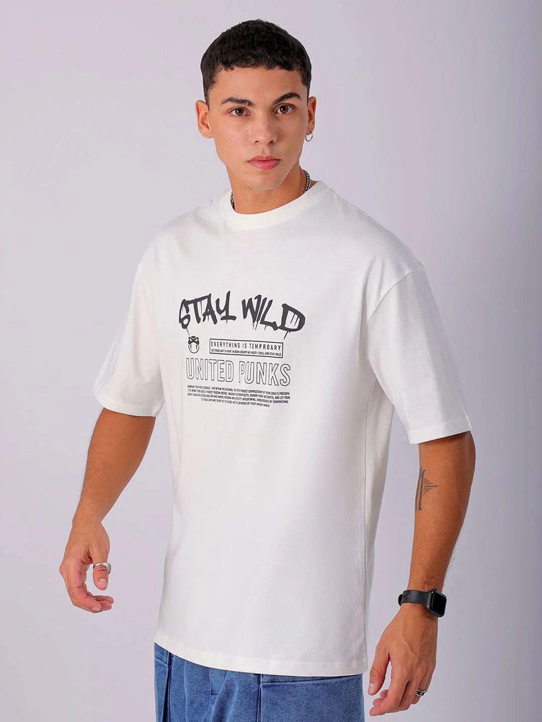 The Indian Garage Co Men Cotton Back Printed Boxy Oversized Round Neck T-shirt - Image 4