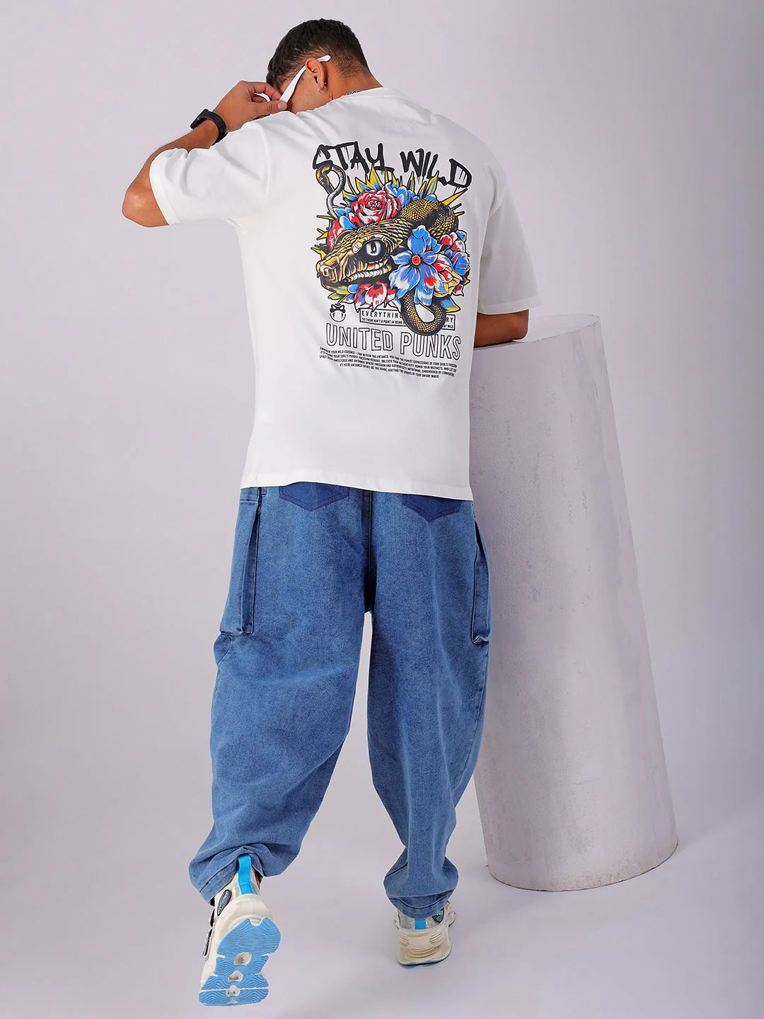 The Indian Garage Co Men Cotton Back Printed Boxy Oversized Round Neck T-shirt - Image 7