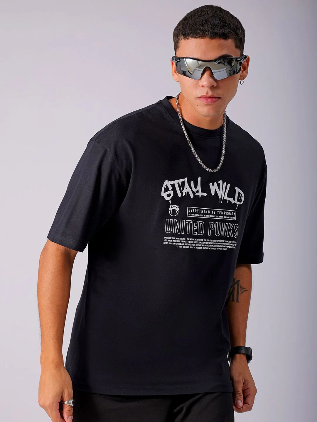 The Indian Garage Co Men Cotton Back Printed Boxy Oversized Round Neck T-shirt - Image 2