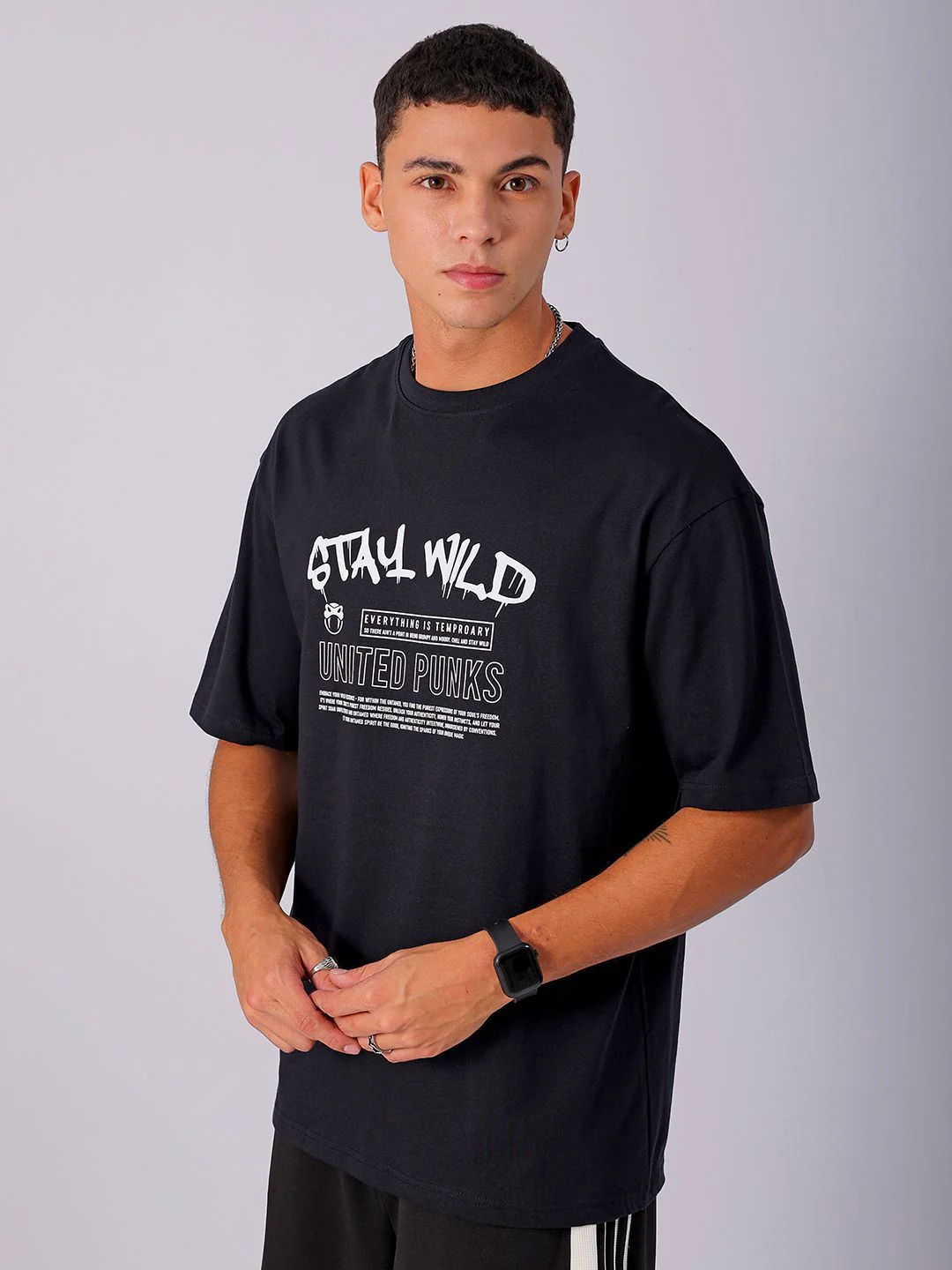 The Indian Garage Co Men Cotton Back Printed Boxy Oversized Round Neck T-shirt - Image 4