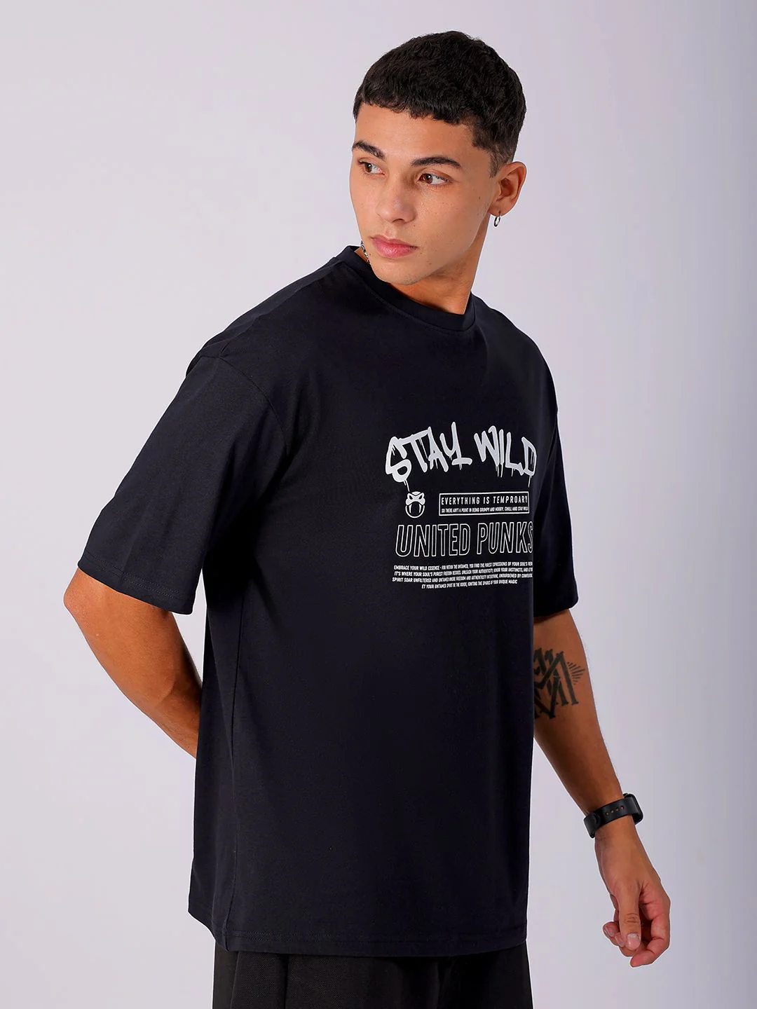 The Indian Garage Co Men Cotton Back Printed Boxy Oversized Round Neck T-shirt - Image 5