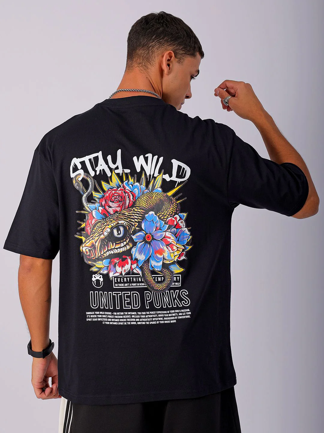 The Indian Garage Co Men Cotton Back Printed Boxy Oversized Round Neck T-shirt - Image 6
