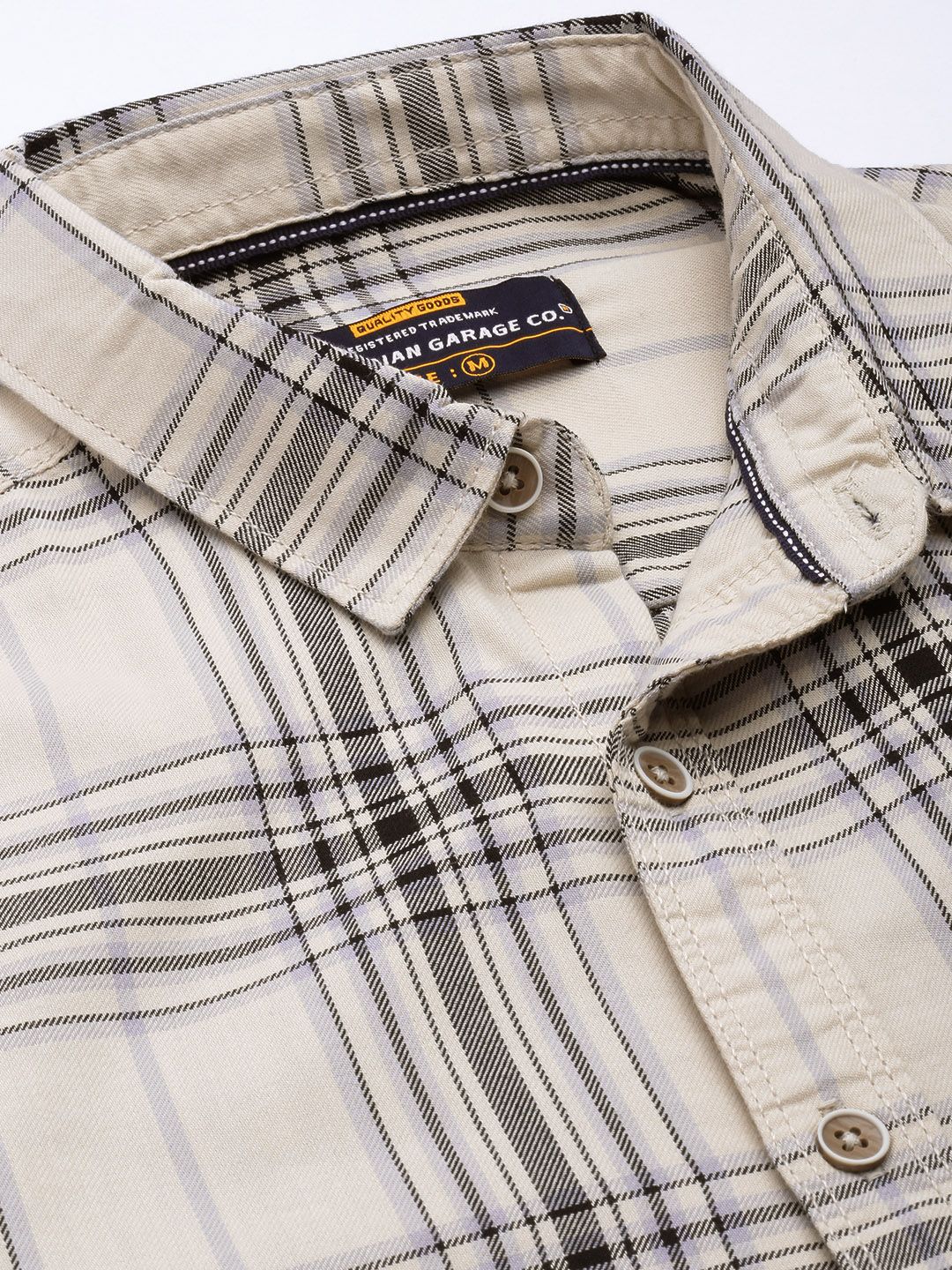 The Indian Garage Co Men Cream-Coloured & Black Shepherd Checked Casual Shirt - Image 2
