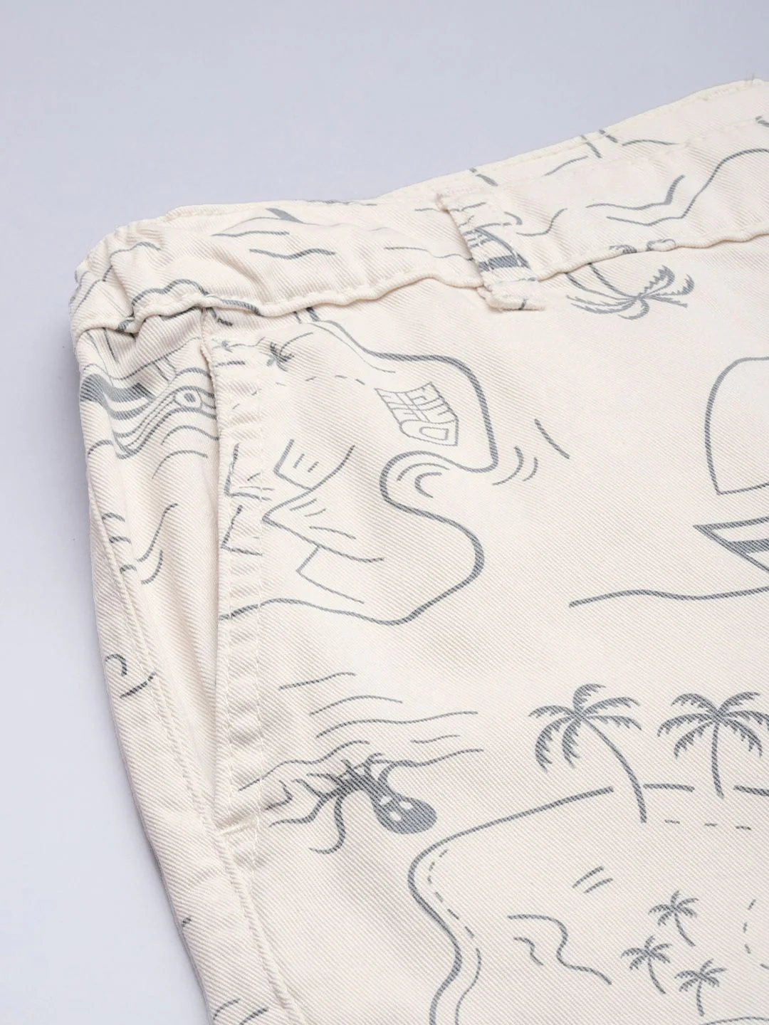 The Indian Garage Co Men Cream-Coloured Printed Slim Fit Cotton Chino Shorts - Image 6
