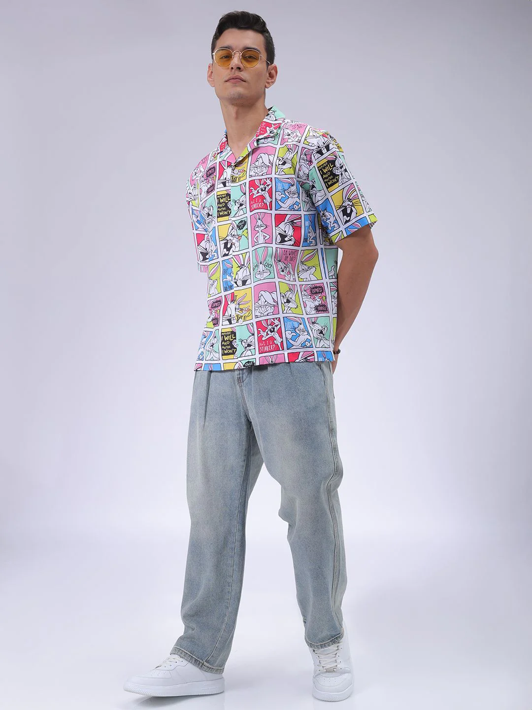 The Indian Garage Co Men Cuban Collar Graphic Printed Loose Fit Resortwear Shirt - Image 6