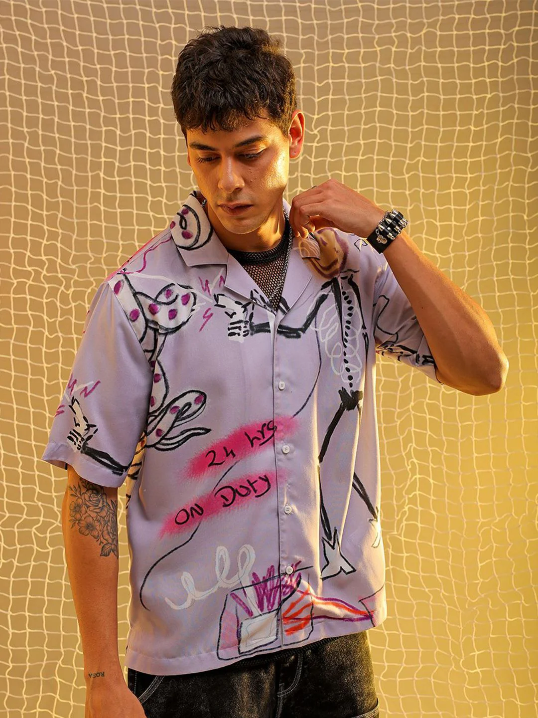 The Indian Garage Co Men Cuban Collar Graphic Printed Oversized Casual Shirt - Image 3