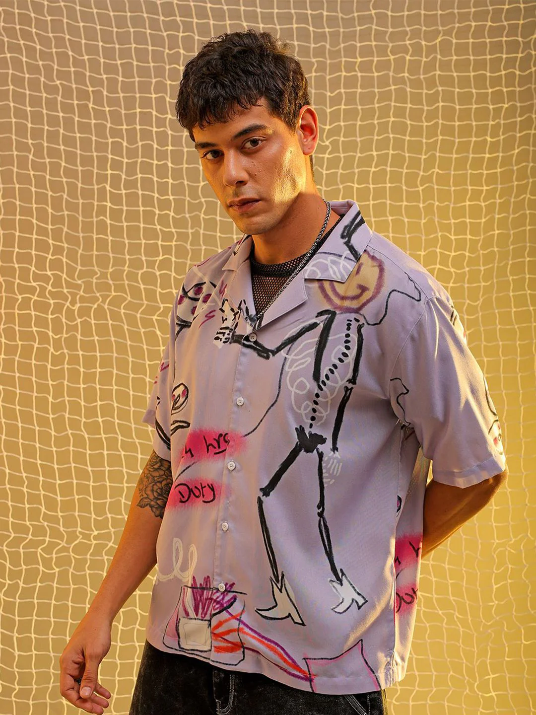 The Indian Garage Co Men Cuban Collar Graphic Printed Oversized Casual Shirt - Image 5