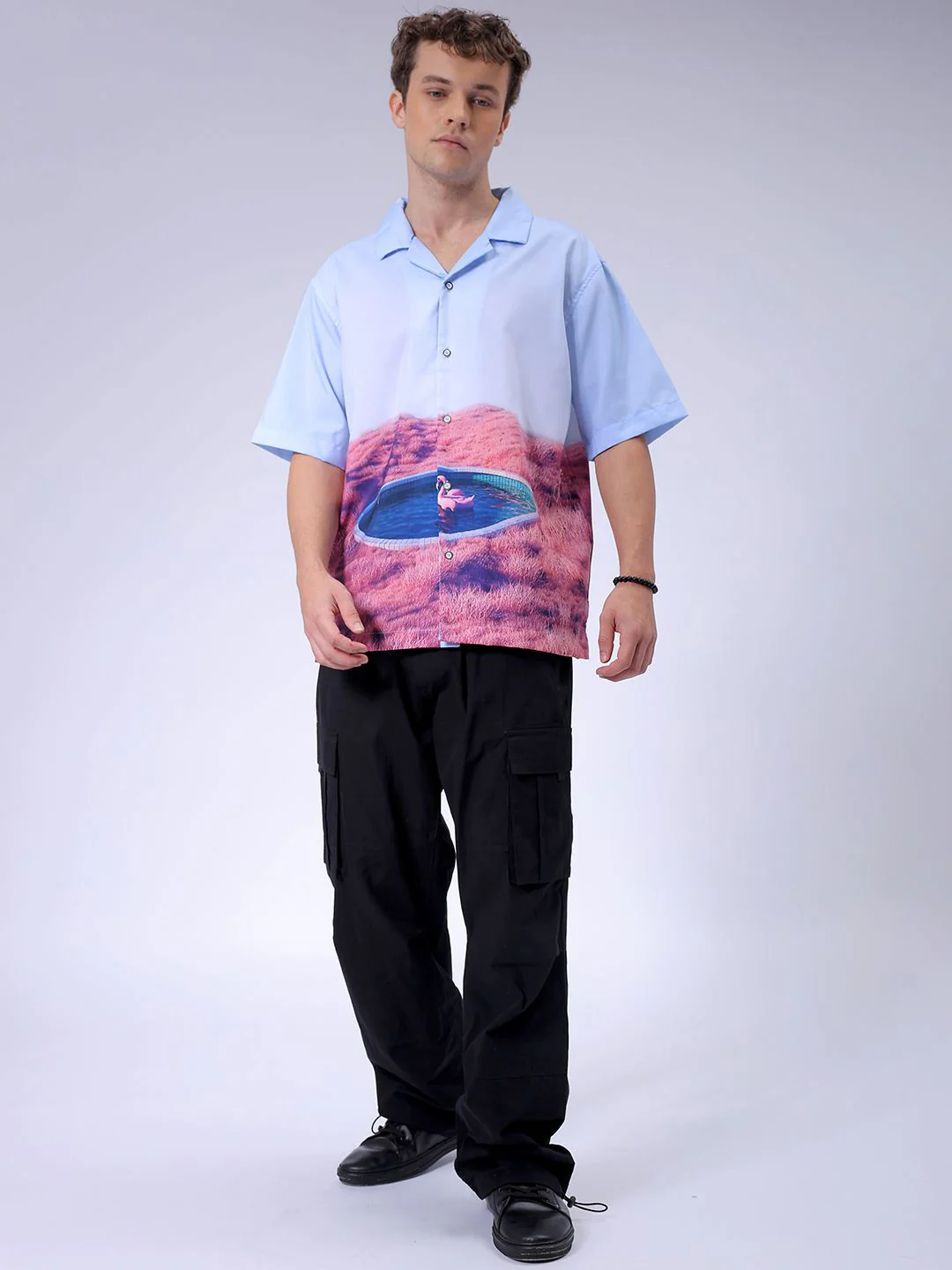 The Indian Garage Co Men Cuban Collar Graphic Printed Oversized Resortwear Shirt - Image 7