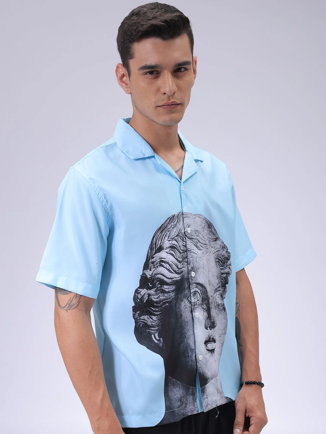 The Indian Garage Co Men Cuban Collar Graphic Printed Oversized Resortwear Shirt - Image 3