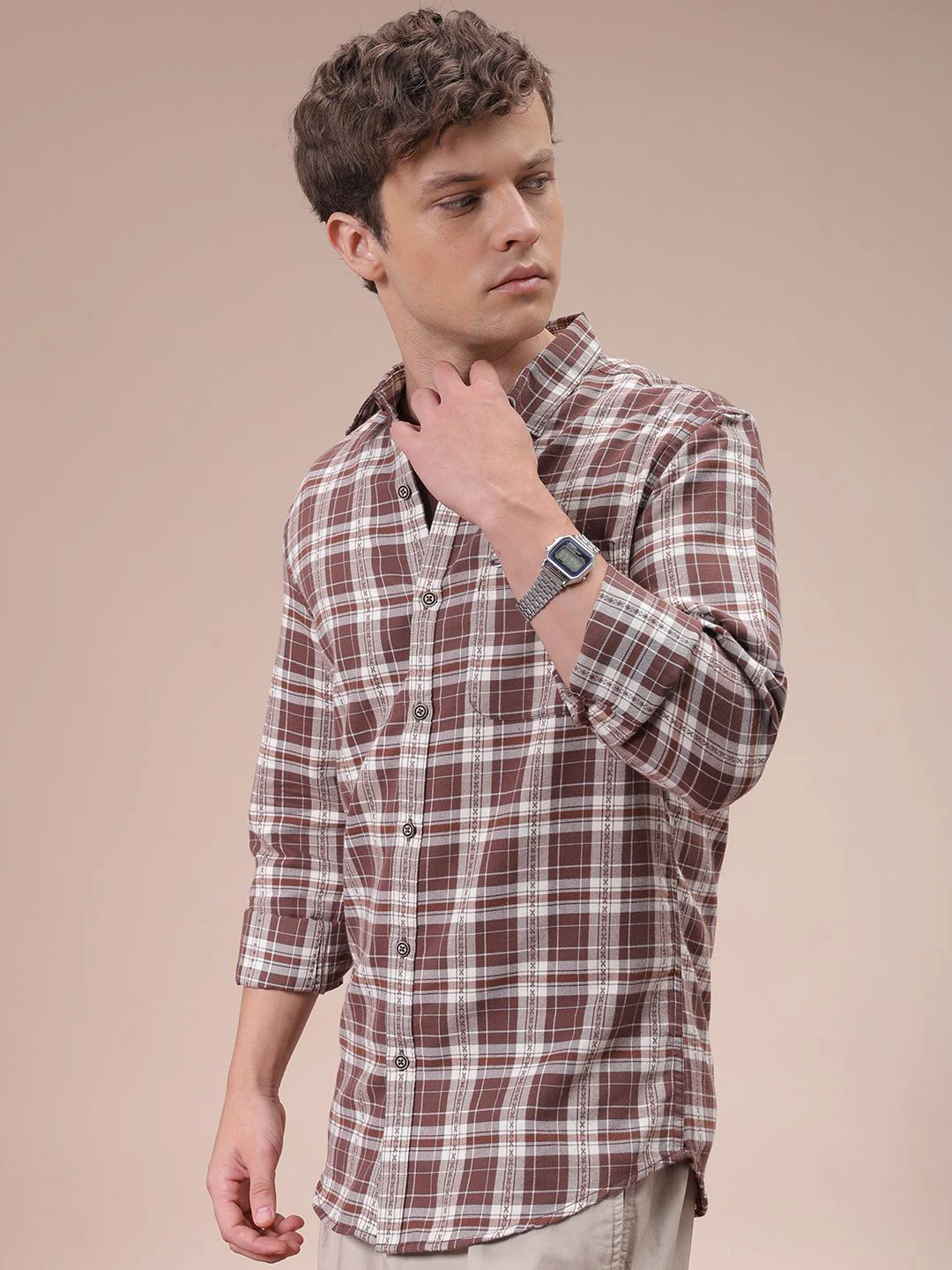 The Indian Garage Co Men Cutaway Collar Checked Cotton Slim Fit Casual Shirt - Image 5
